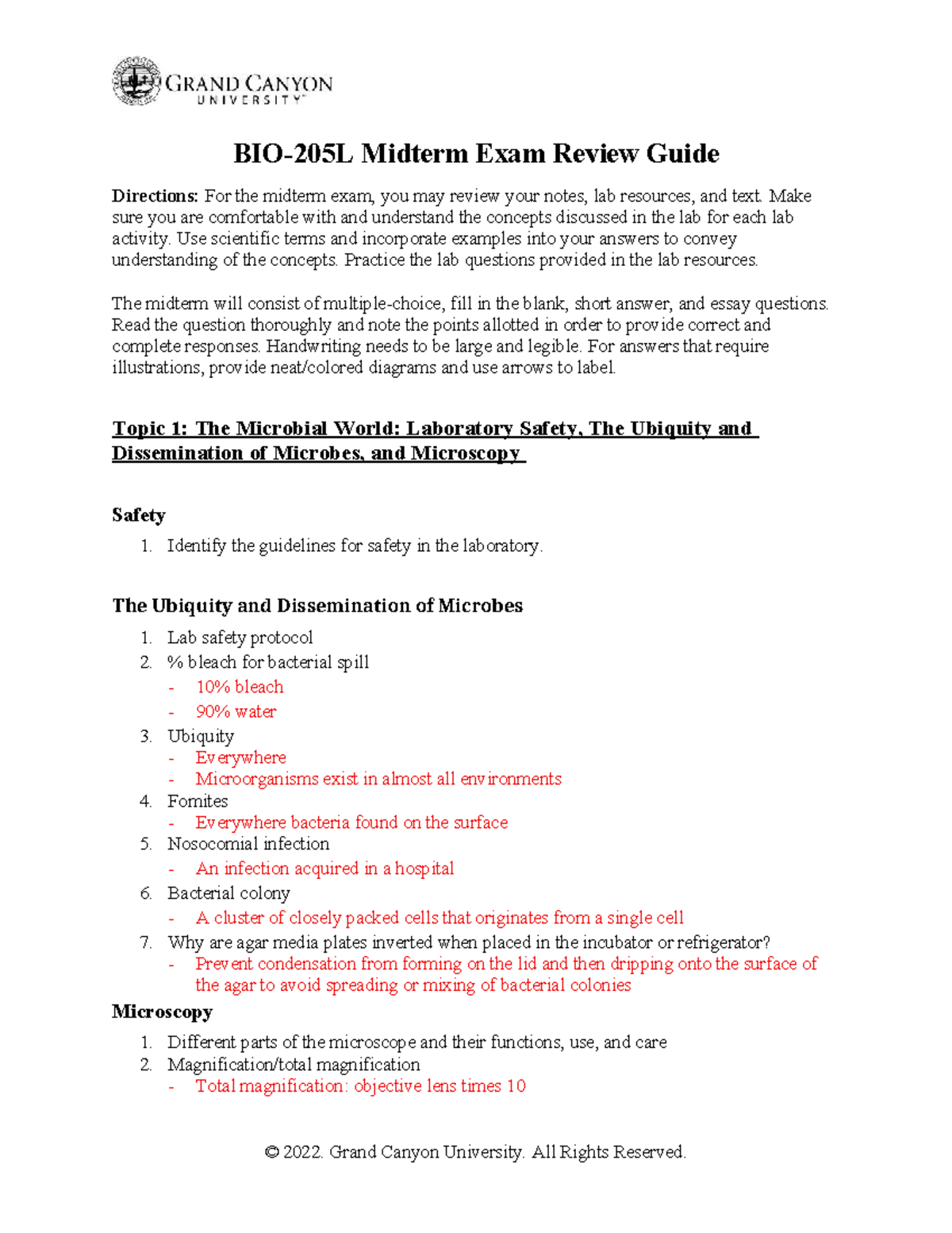 BIO-205L Midterm Exam Study Guide: Microbial Concepts & Lab Safety ...