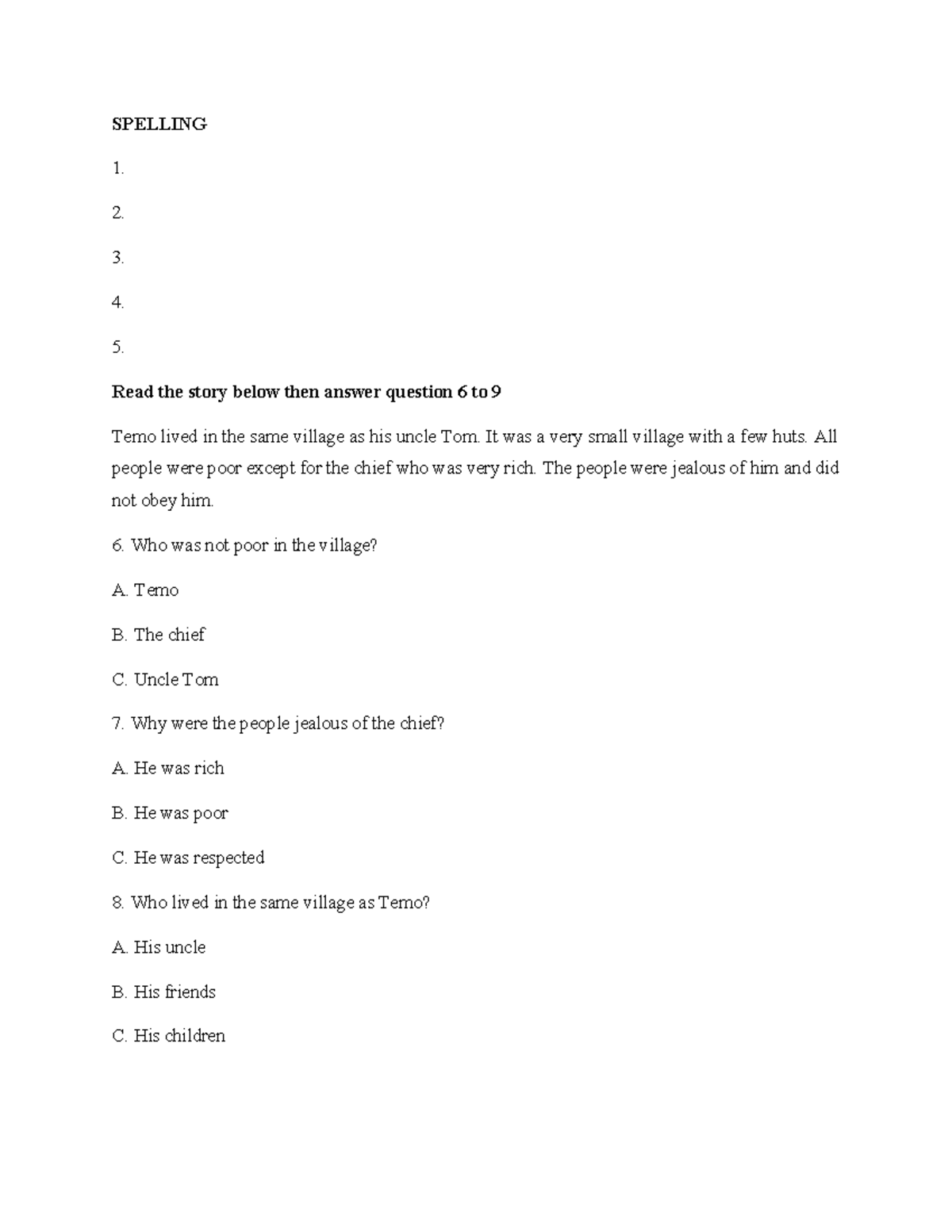 ENG STD 1 2024 - Spelling Revision Questions and Exercises - Studocu