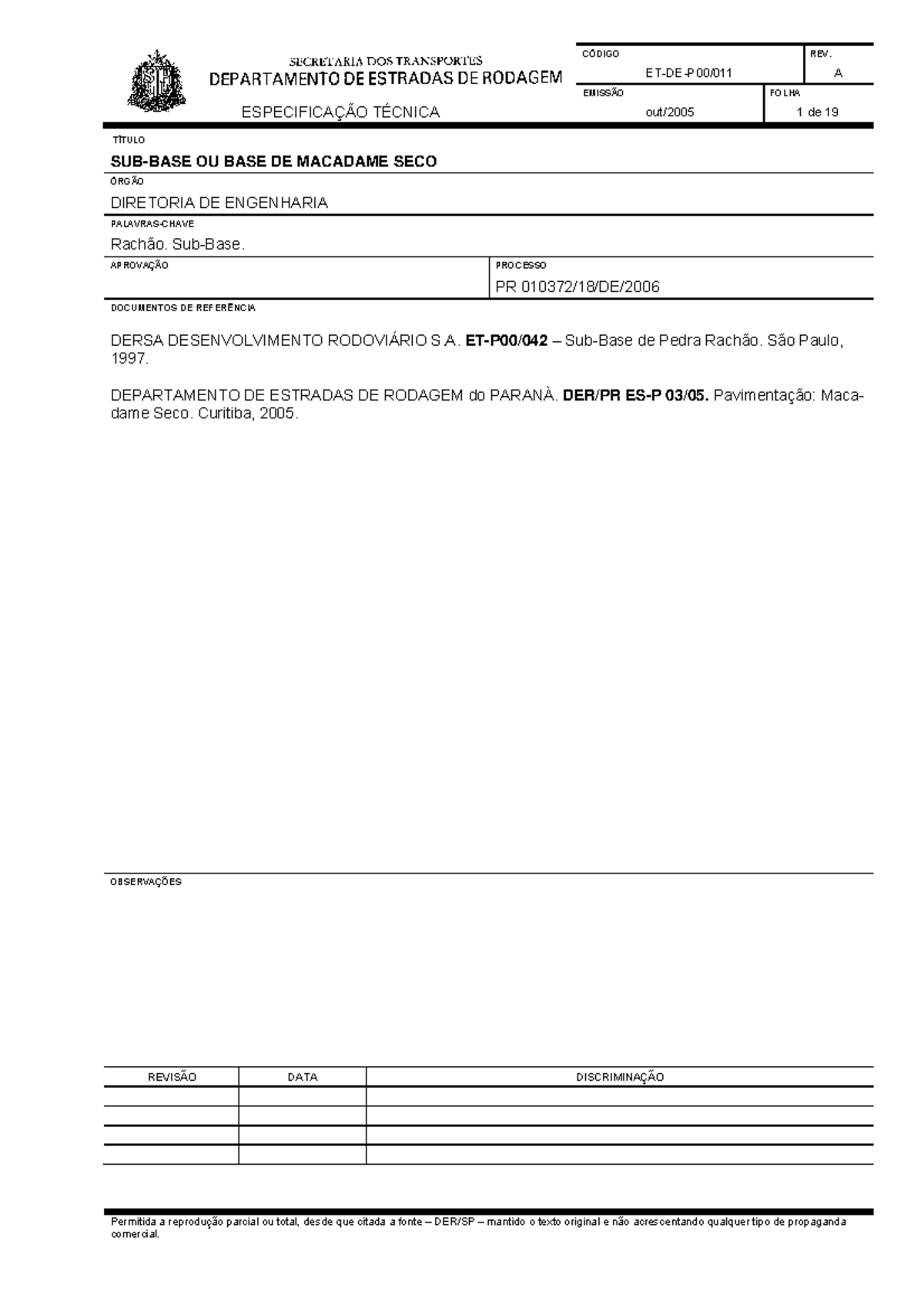 ET-DE-P00/011 A - Especificação Técnica da Sub-Base de Macadame Seco ...