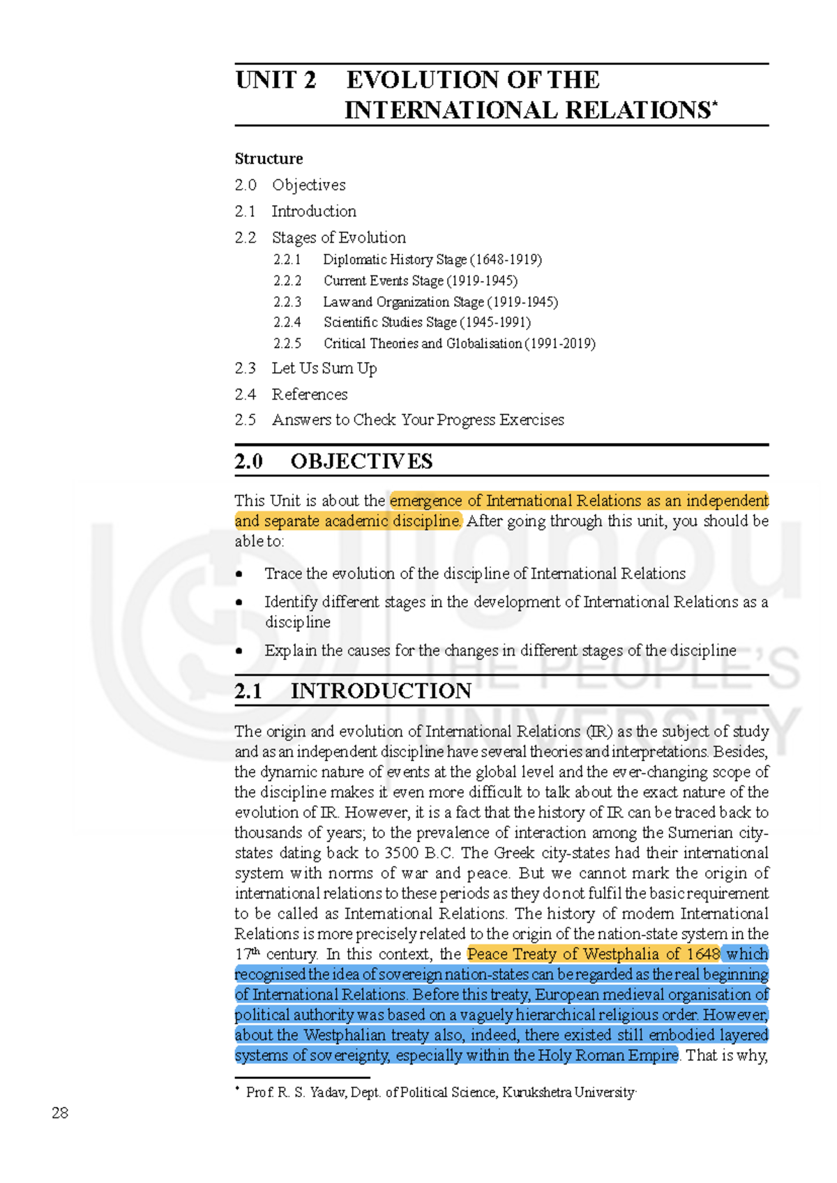 Unit 2: Evolution of International Relations - Key Stages and Theories ...