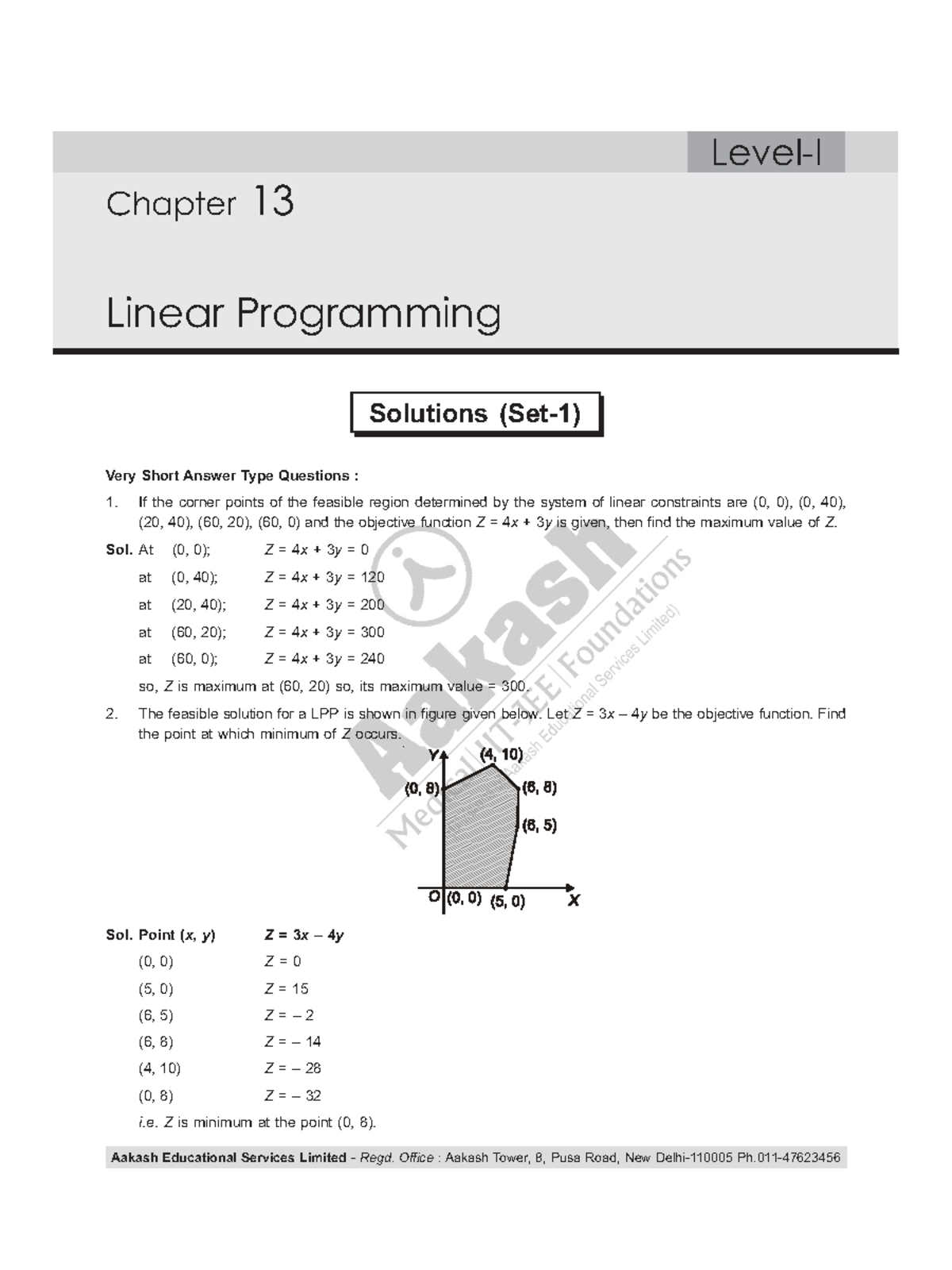 Linear Programming - Level-I Very Short Answer Type Questions : If the ...