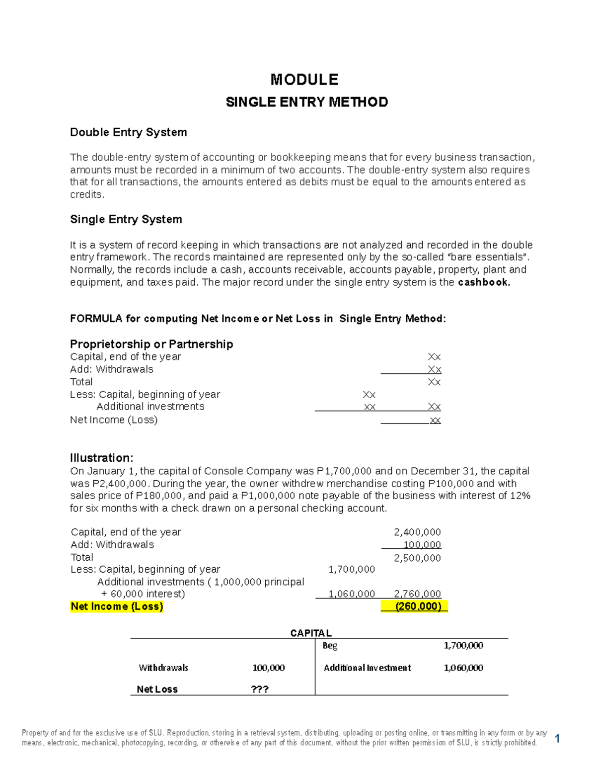 Single Entry Reading Material - Beg 1,700, Withdrawals 100,000 ...