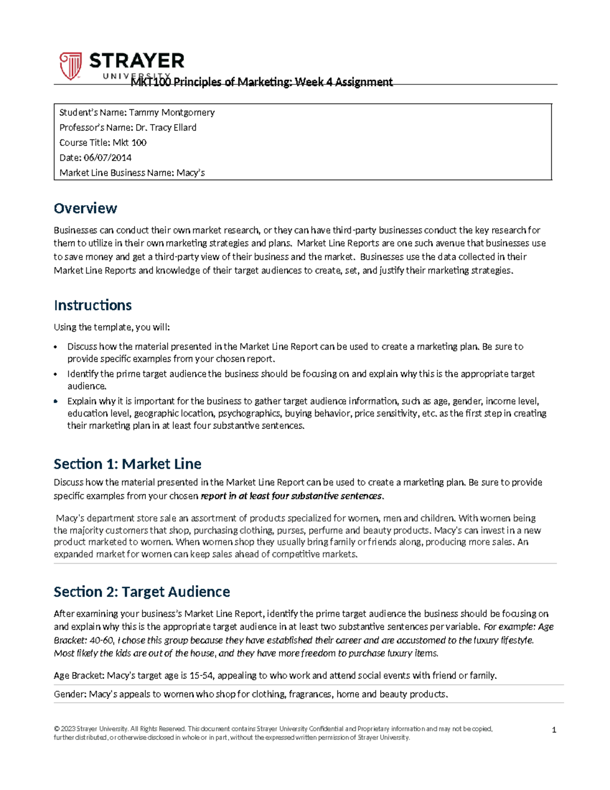 MKT100 Week 4 Assignment: Marketing Plan Utilization for Macy's - Studocu