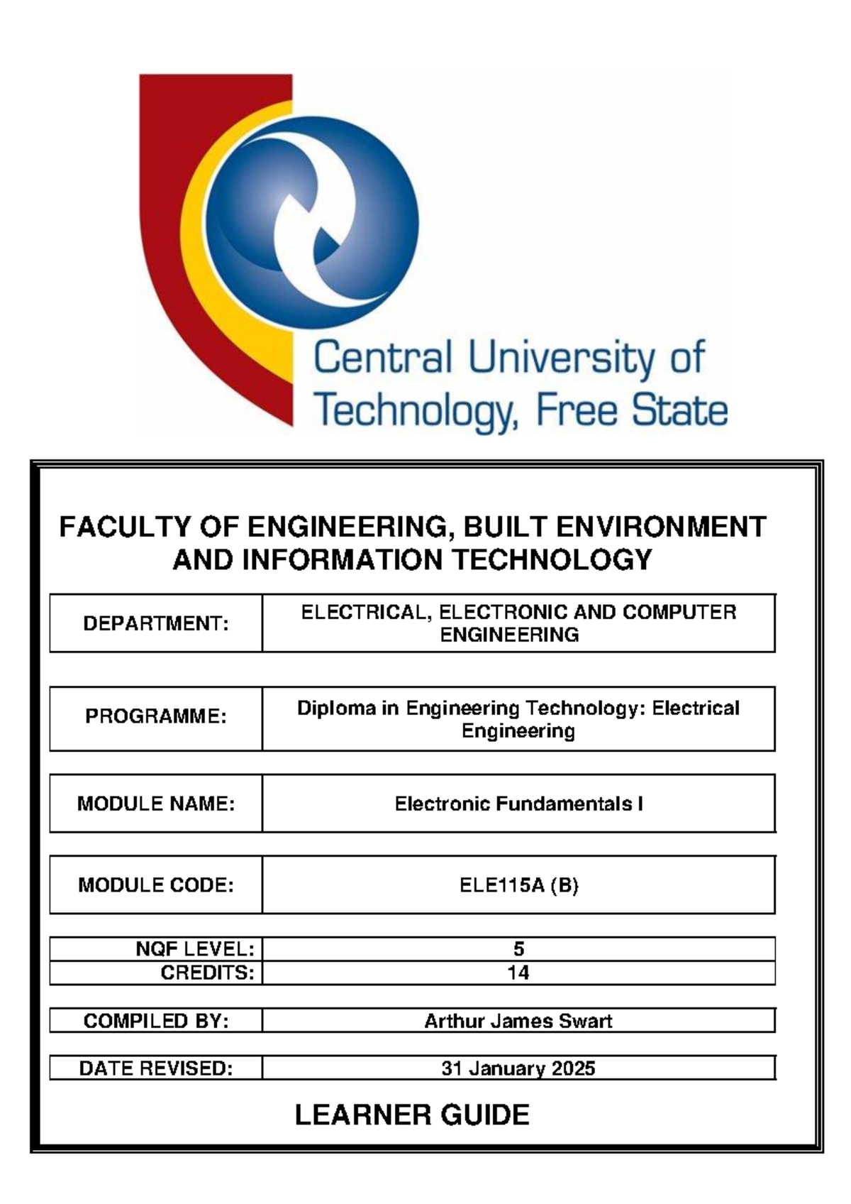 ELE115A-B Learner Guide: Electronic Fundamentals I Overview & Resources ...