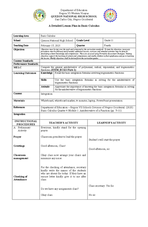 Detailed Lesson PLAN - might help - DETAILED LESSON PLAN I. LEARNING ...