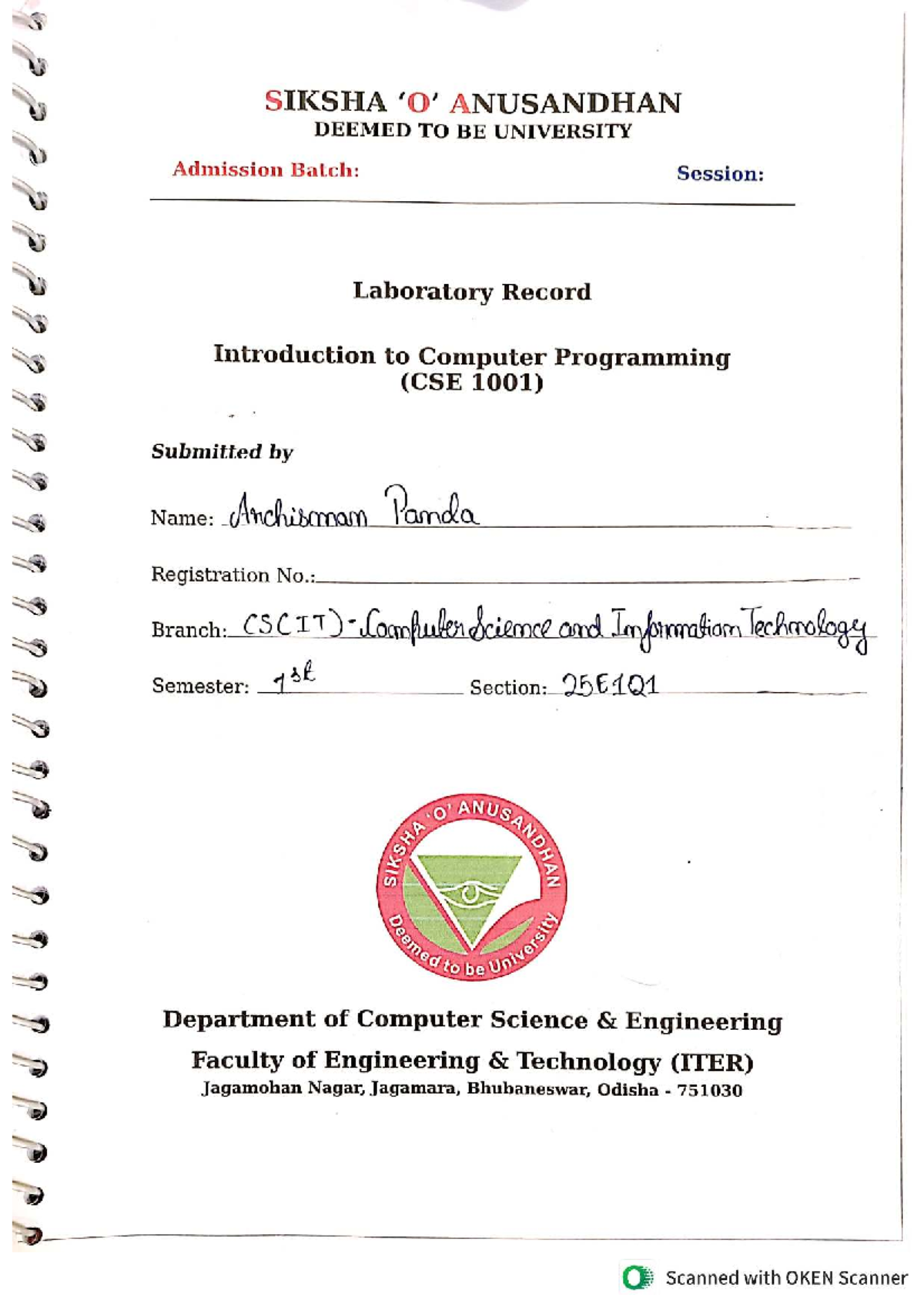 CSE 1001: Introduction to Computer Programming Lab Assignments - Studocu