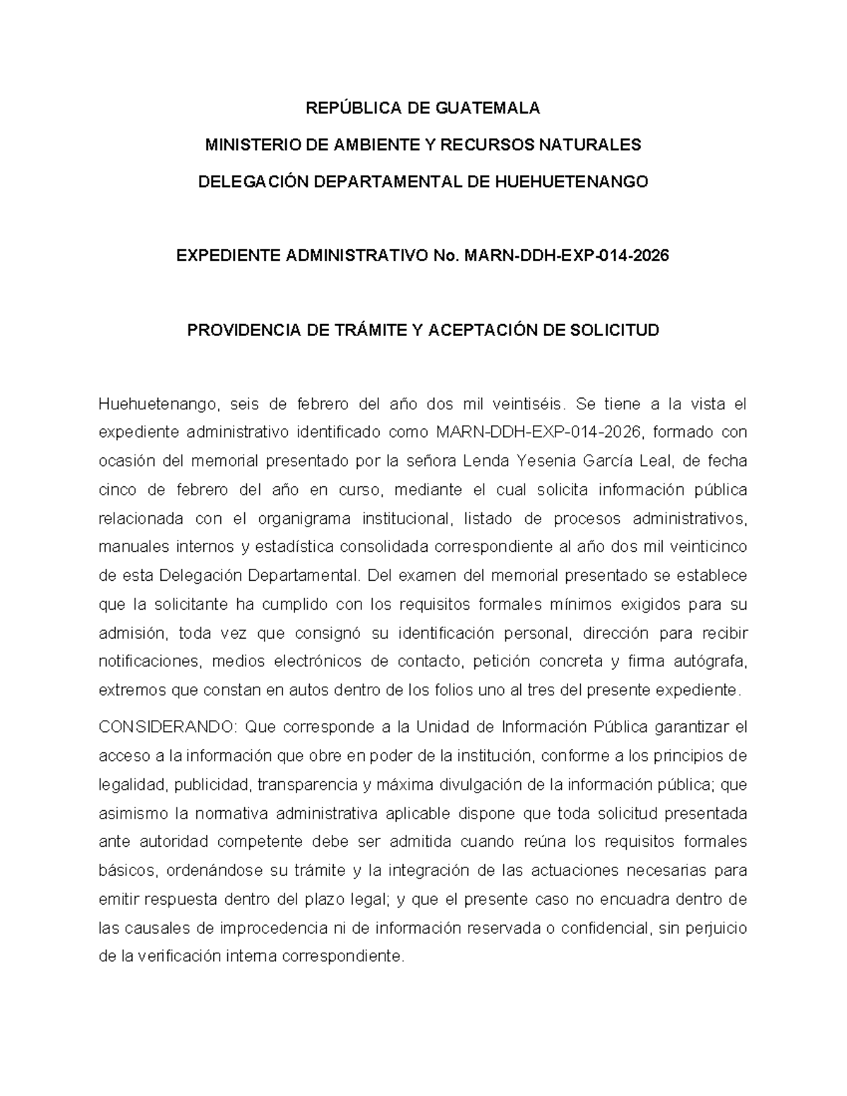 FASE 2: Providencia de Trámite - Expediente Administrativo Guatemala - Document Preview
