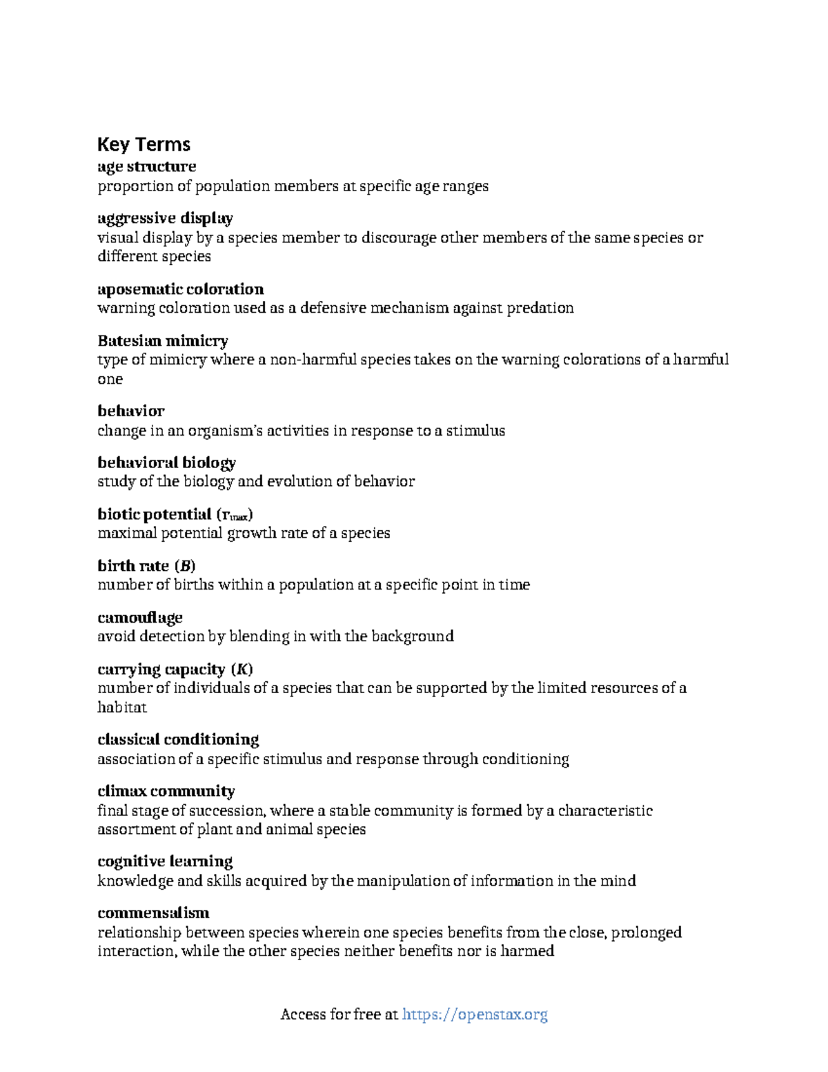 Key Terms in Behavioral Biology: Key Concepts and Definitions - Studocu