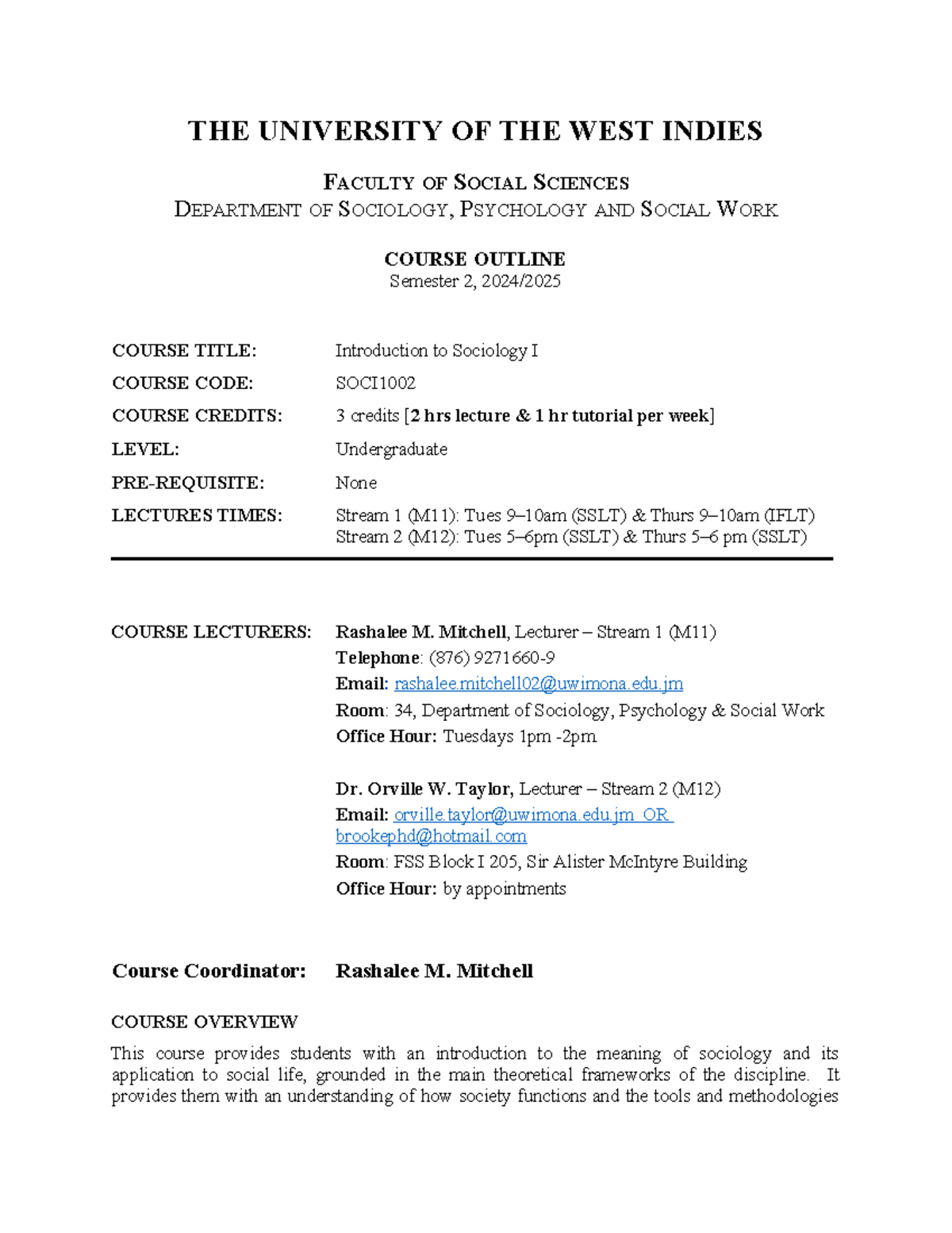 SOCI1002 Course Outline: Introduction to Sociology I - Semester 2, 2024 ...