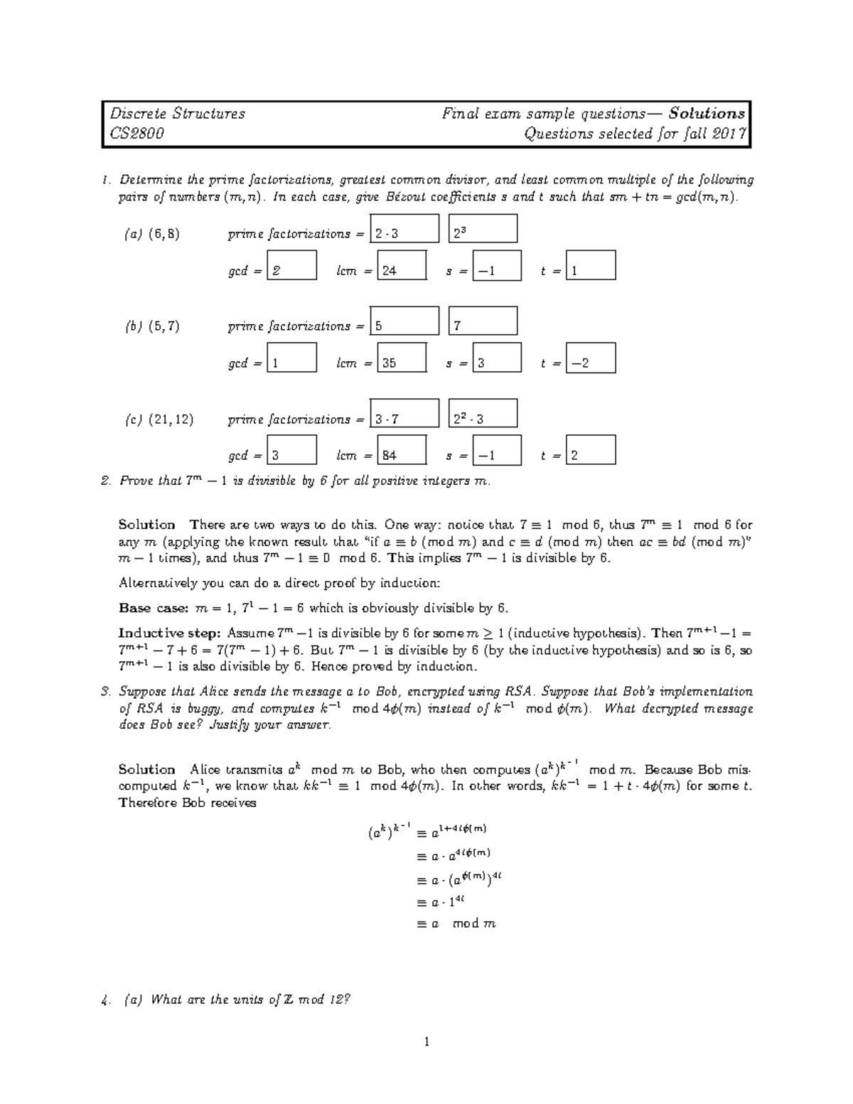 CS2800 Discrete Structures Final Exam Sample Solutions for Fall 2017 ...