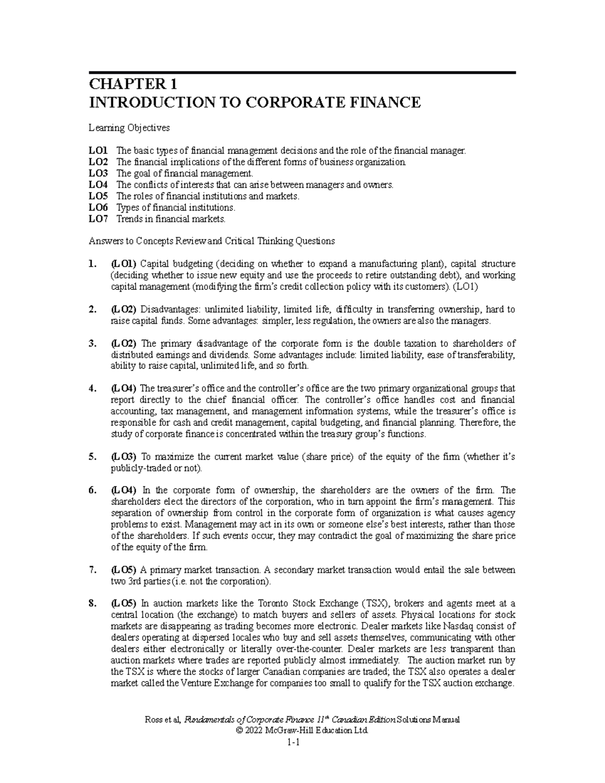 Fundamentals of Corporate Finance 11th Ed. - Chapter 1 Overview - Studocu
