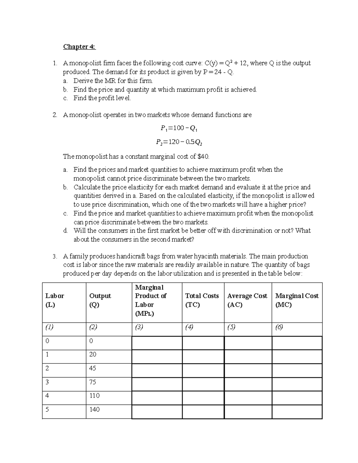 Review Exercises for Chapters 4, 5, 6, 7, 8: Economic Analysis - Studocu