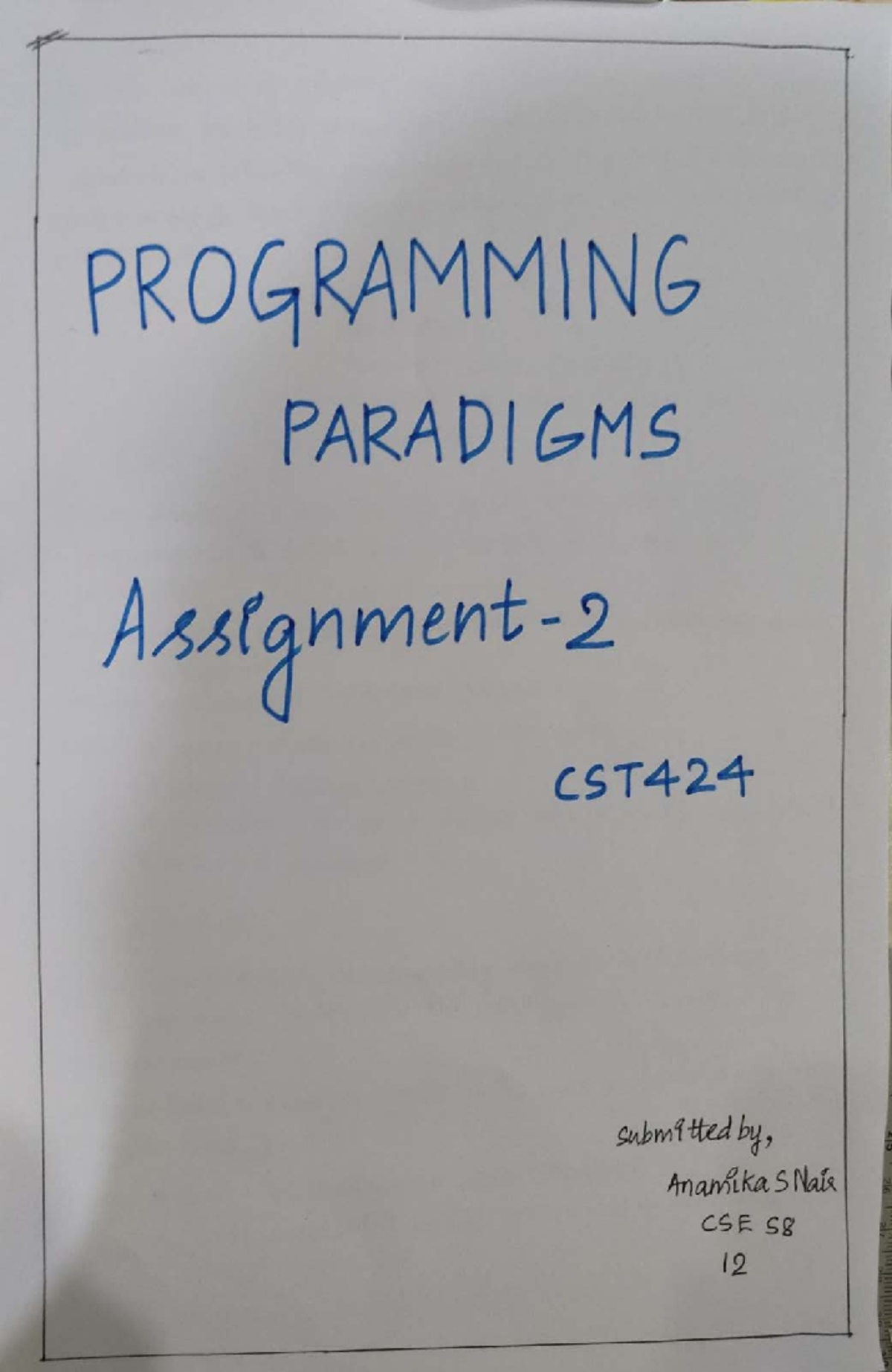 Programming Paradigms Assignment 2 - CSE CsT424 - Studocu