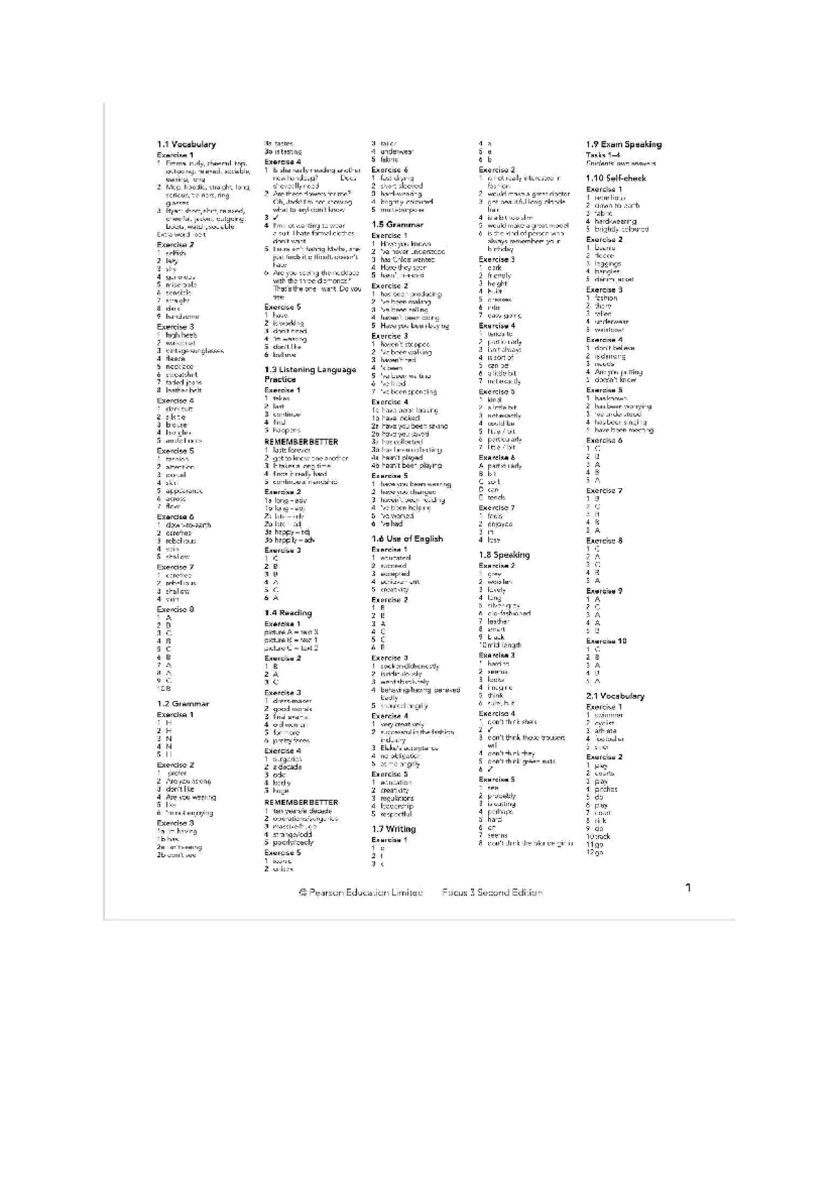 Focus3 2E Workbook Answers - 1 Vocabulary 3a tastes 3 tailor 4 a 1 Exam ...