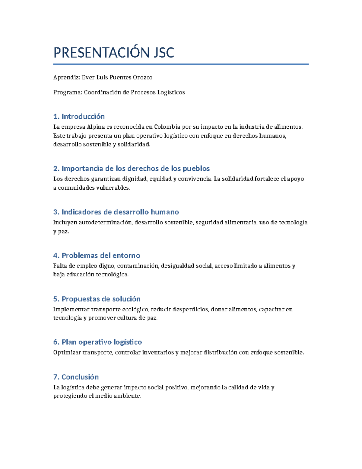 Presentación JSC: Plan Logístico Sostenible de Alpina - Studocu