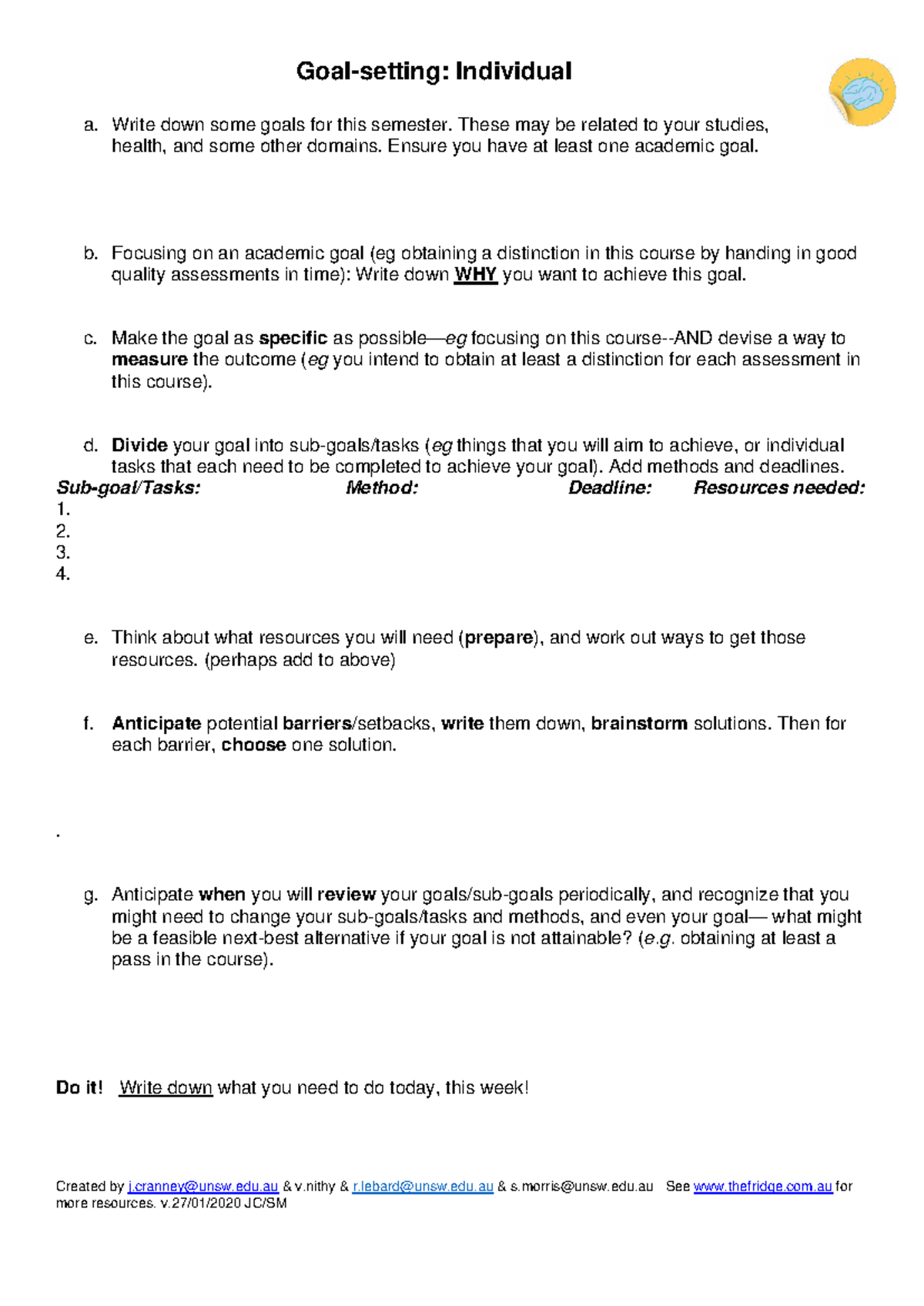 Goal Setting Strategies for Academic Success (Course Code: INDV 101 ...