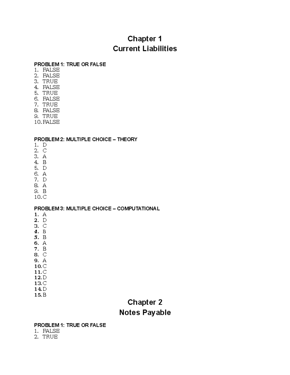 IA- Prelims - prelim - Chapter 1 Current Liabilities PROBLEM 1: TRUE OR ...