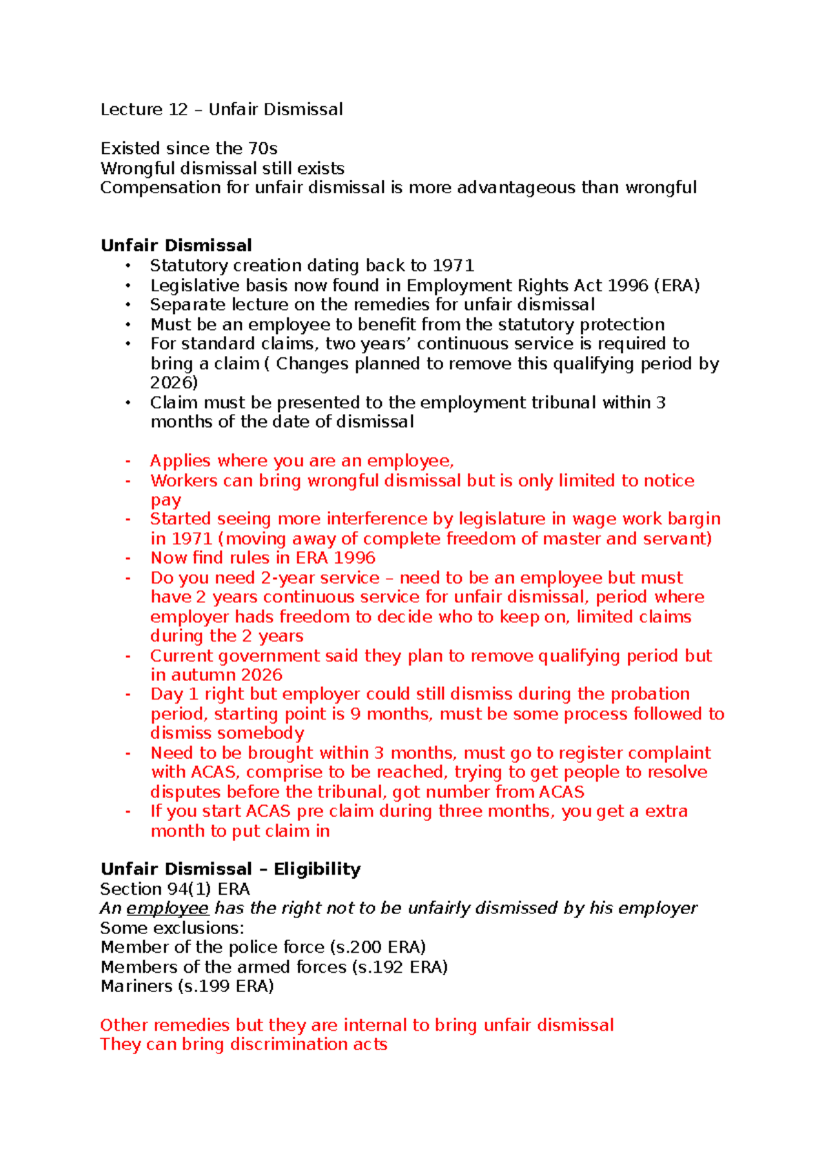 Lecture 12 – Understanding Unfair Dismissal and Employment Rights ...
