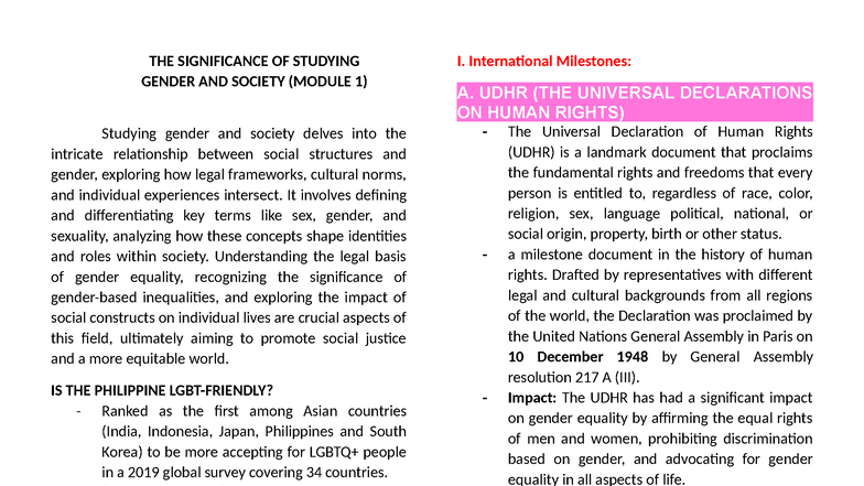 Gender and Society: Module 1 - Legal Frameworks and Equality - Studocu
