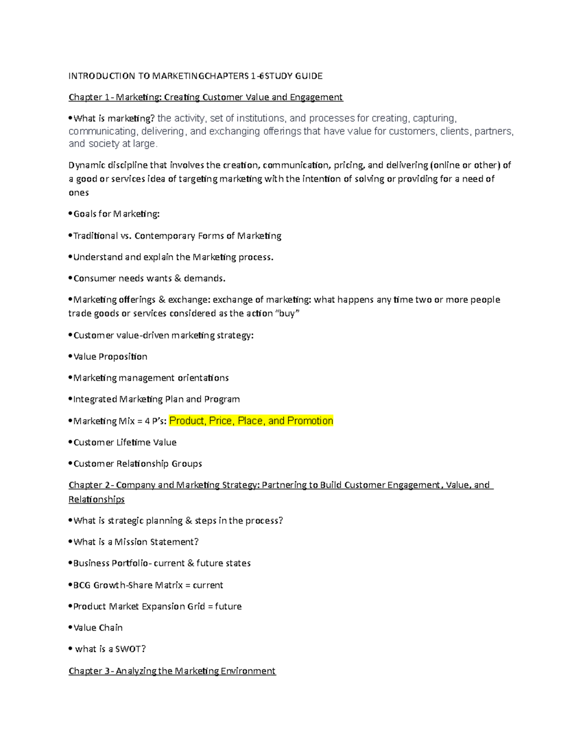Marketing Ch. 1-6 Study Guide: Key Concepts & Strategies Outline - Studocu
