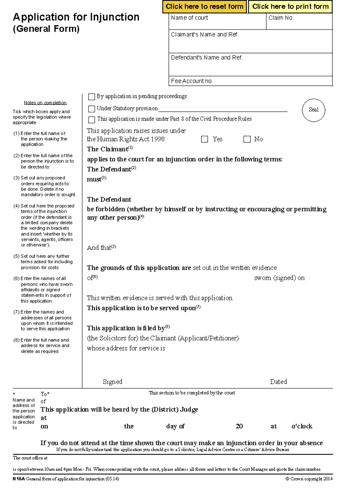 Application for Injunction - General Form - Studocu