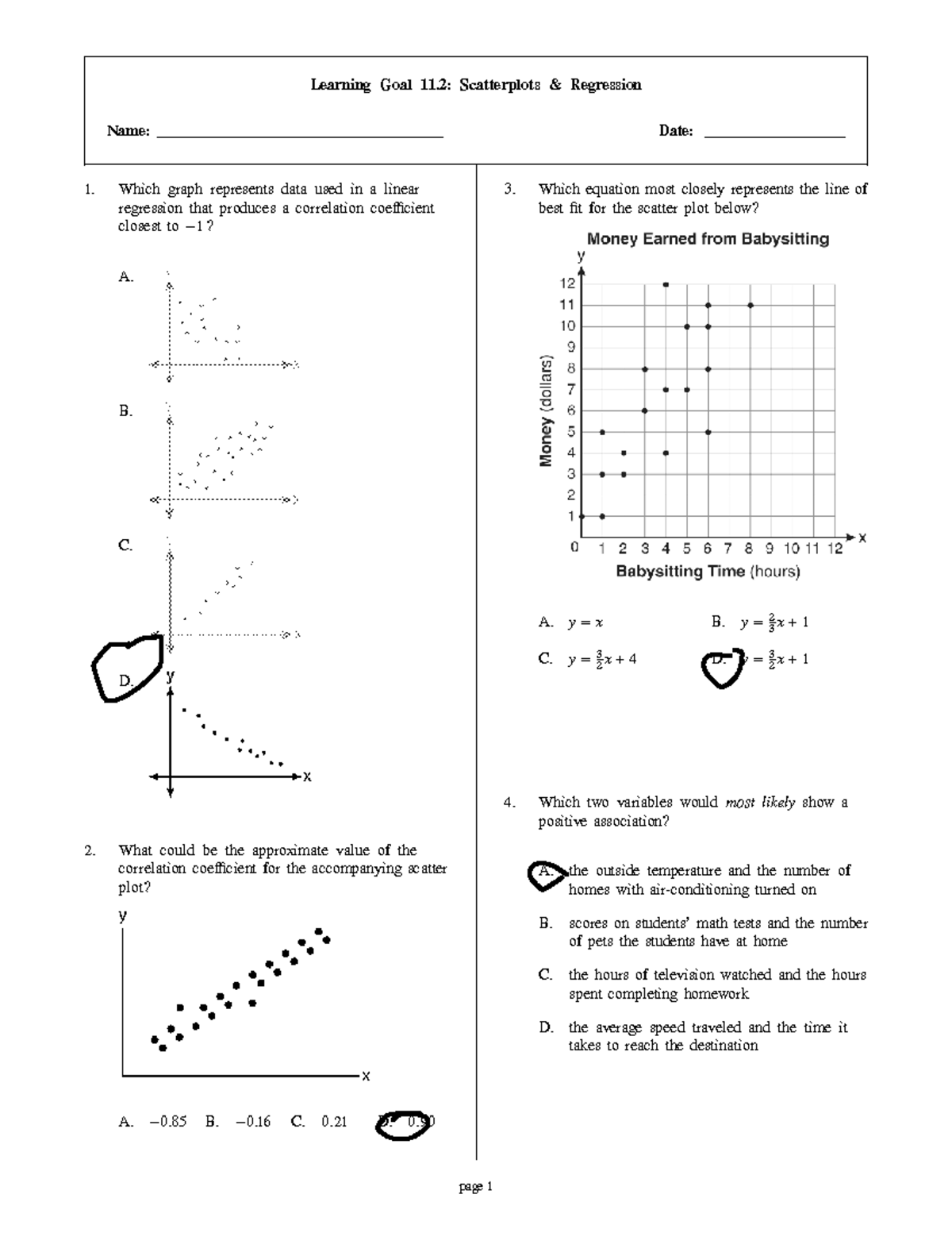 11.2 Scatterplots Regression Practice Test: Final Exam Review - Studocu