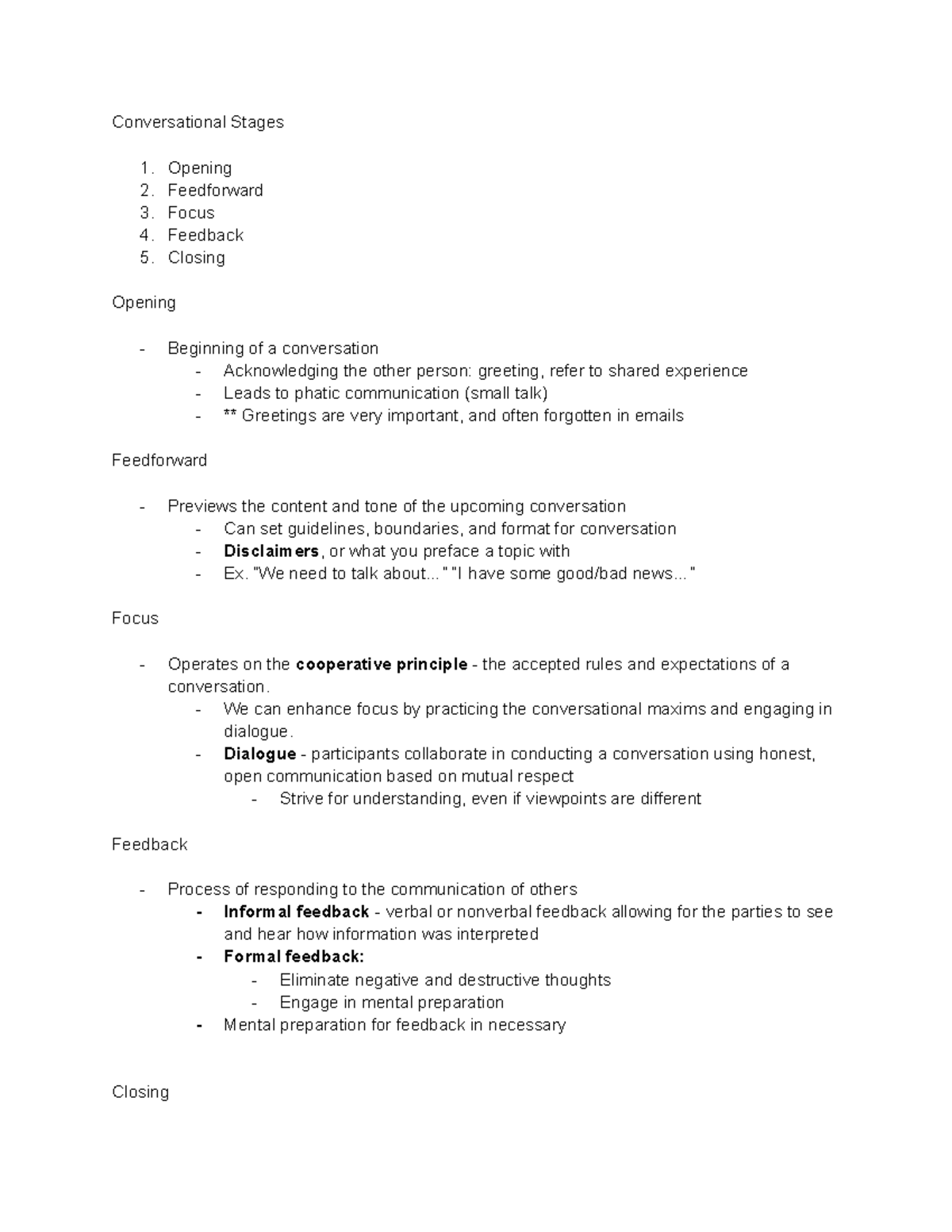 Chapter 15 Notes: Stages of Conversation & Feedback Techniques - Studocu