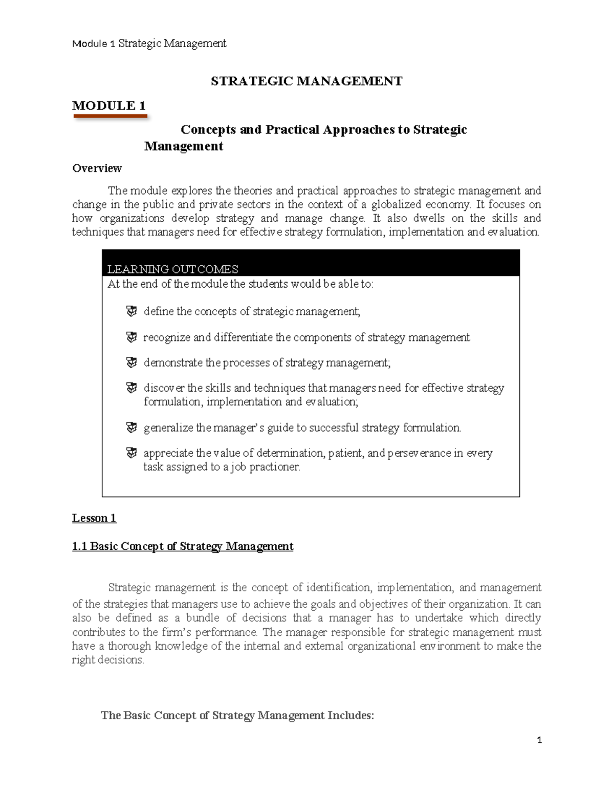 Strategic Management Module 1: Concepts & Approaches in Practice - Studocu