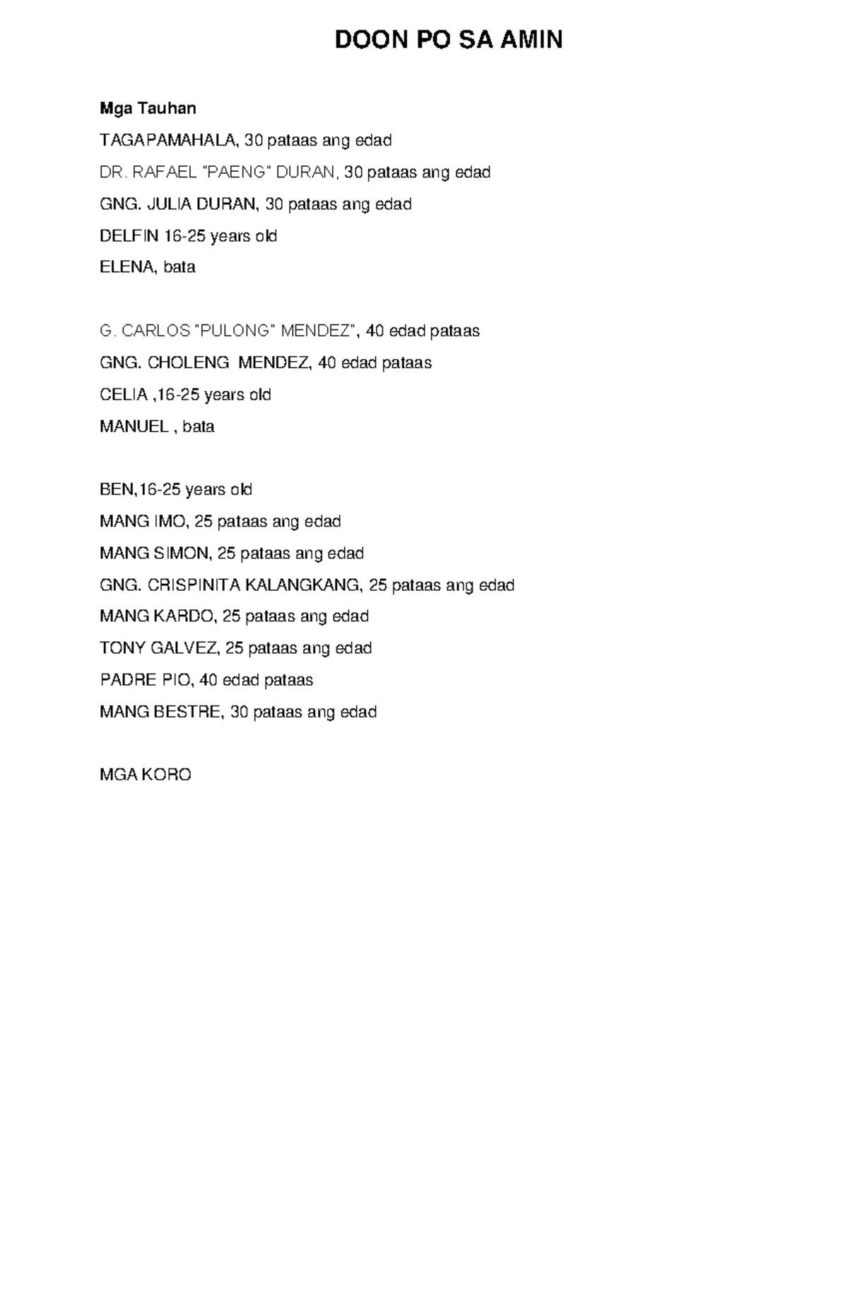 Doon Po Sa Amin: Final Script Analysis and Character Breakdown - Studocu