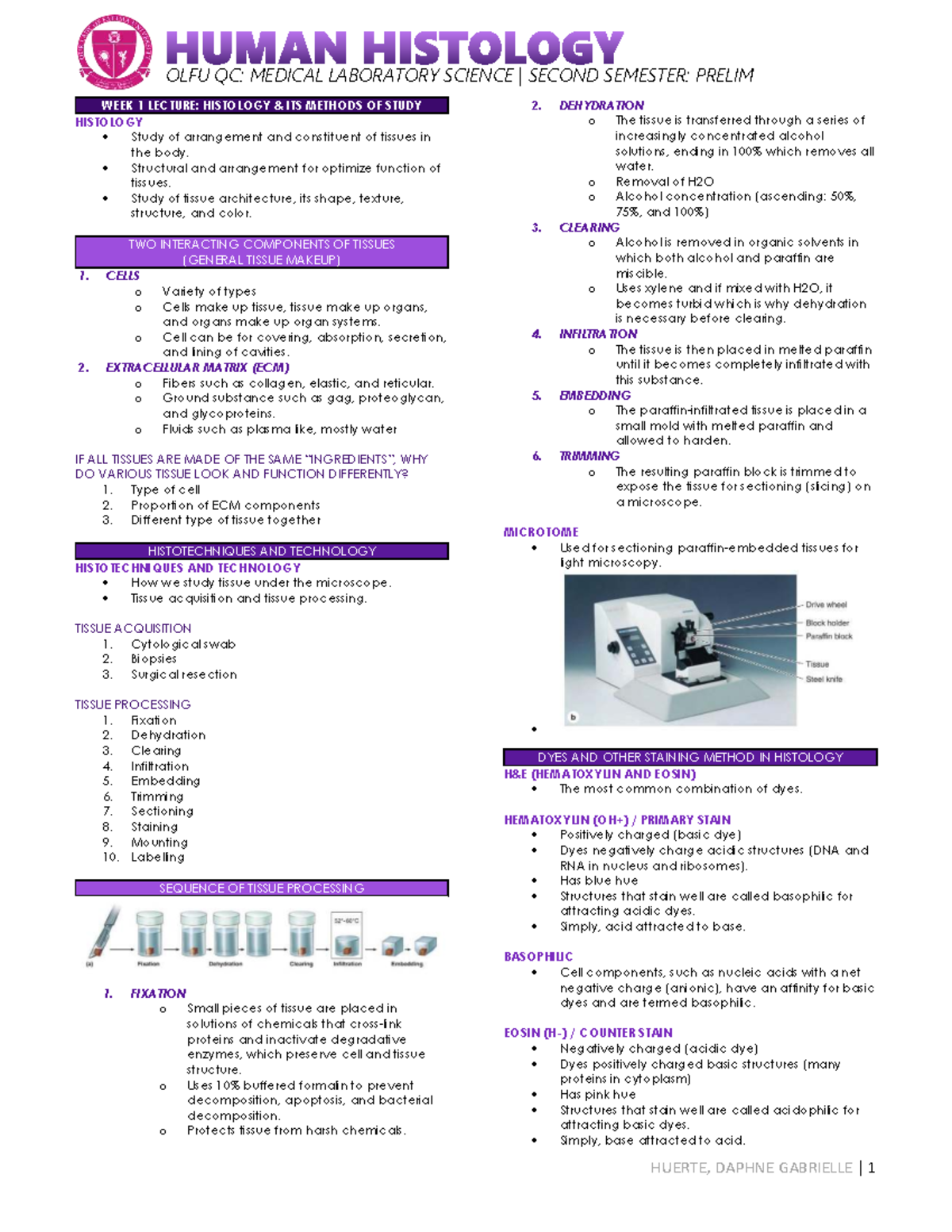HHIS221 PRELIM: Human Histology Lecture Notes - Week 1 Overview - Studocu