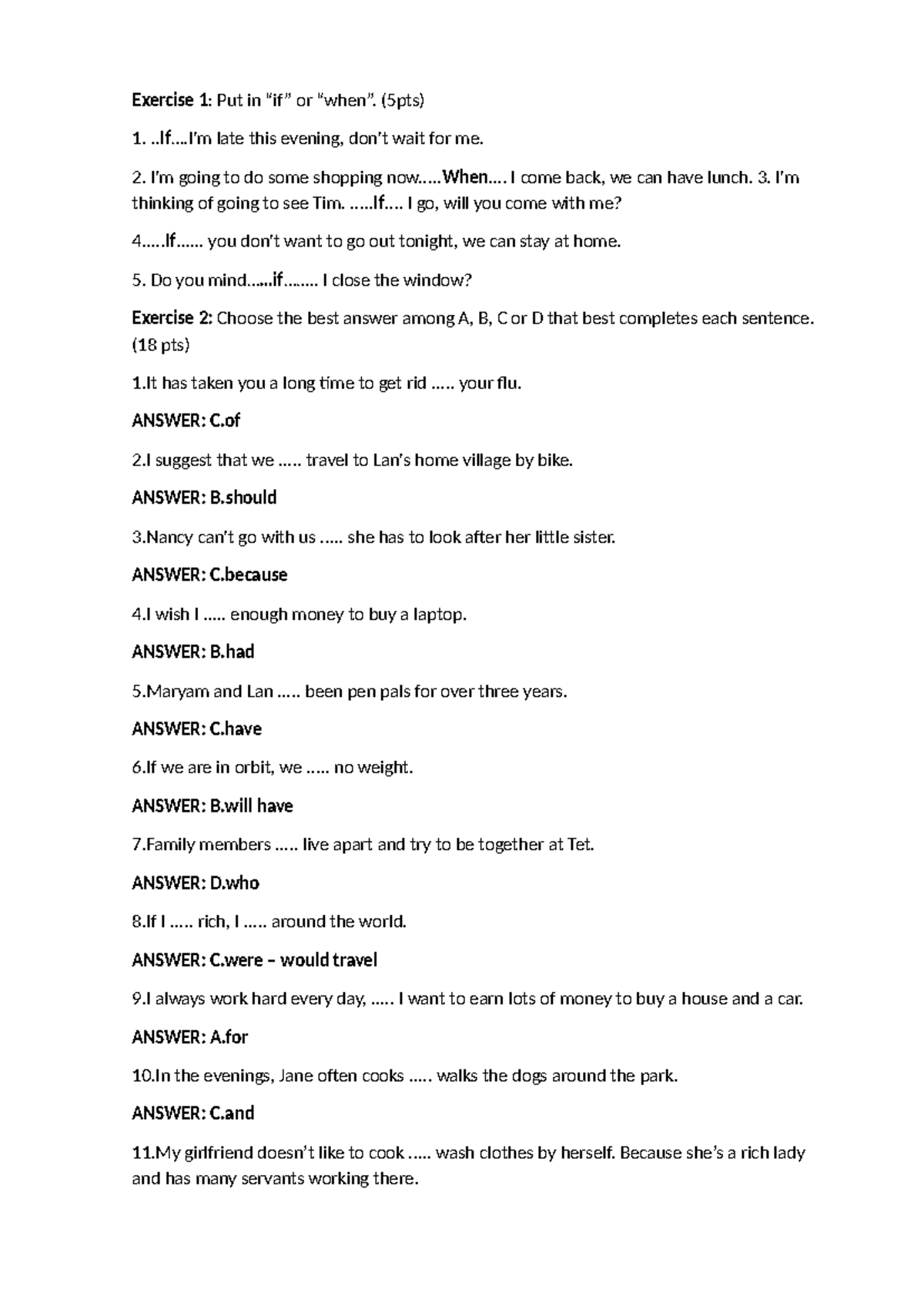 Exercise 1: Grammar and Sentence Completion Exercises (5pts) - Studocu