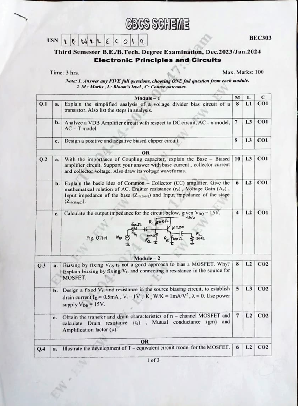 EPC 3rd Sem QP - Electronic Principles and Circuits, Dec/Jan Exam - Studocu