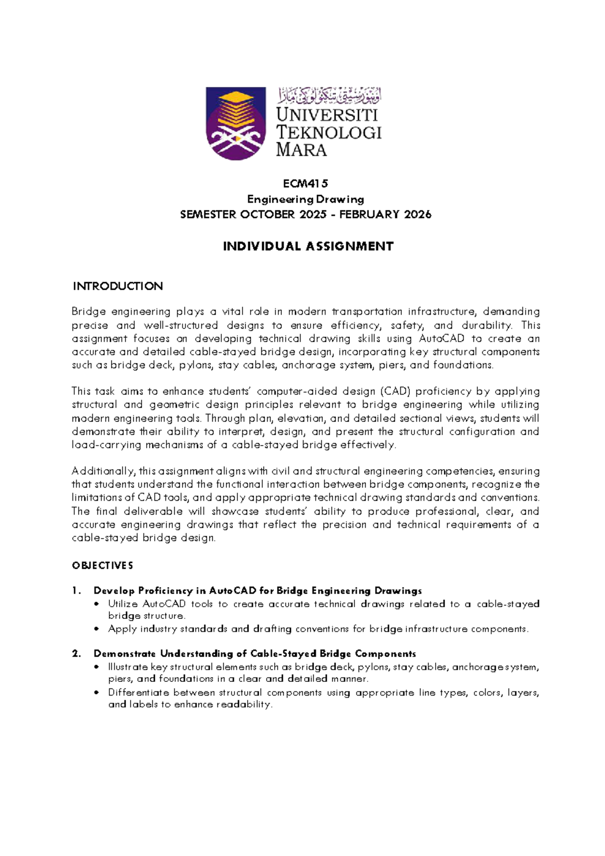 ECM415 Bridge Engineering Drawing Assignment - AutoCAD Proficiency ...