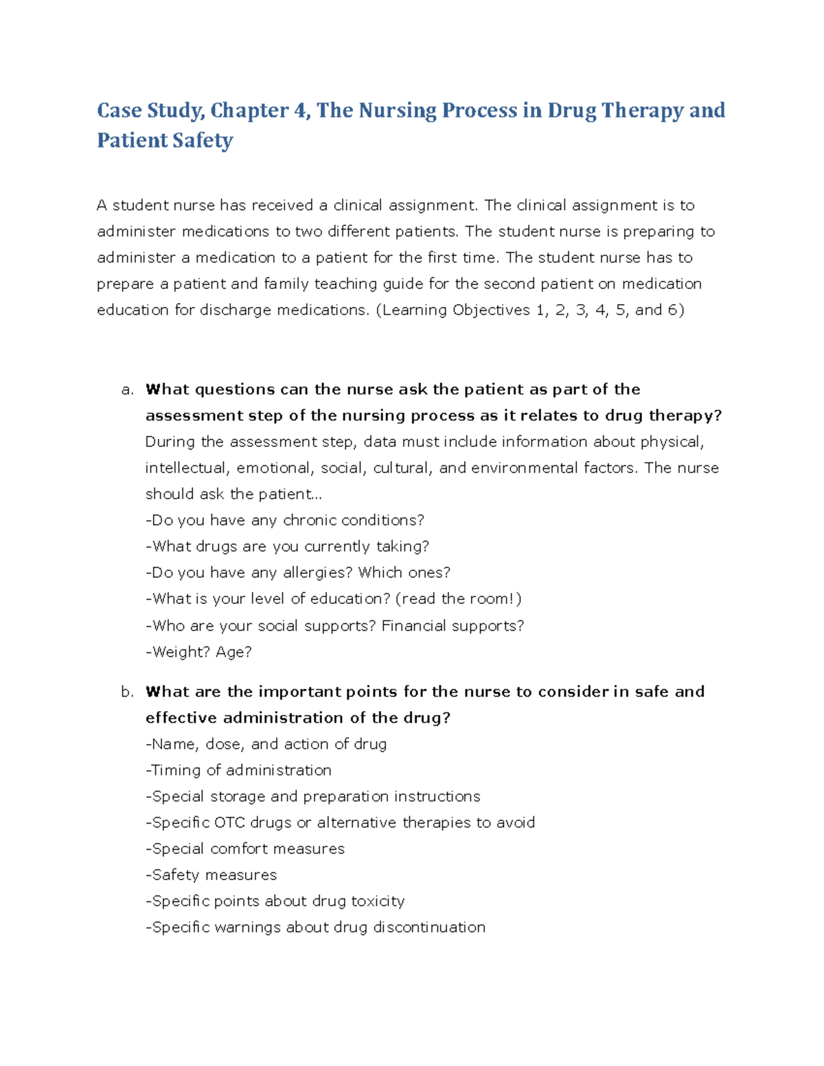 Case Study: Nursing Process in Drug Therapy & Patient Safety (Chapter 4 ...