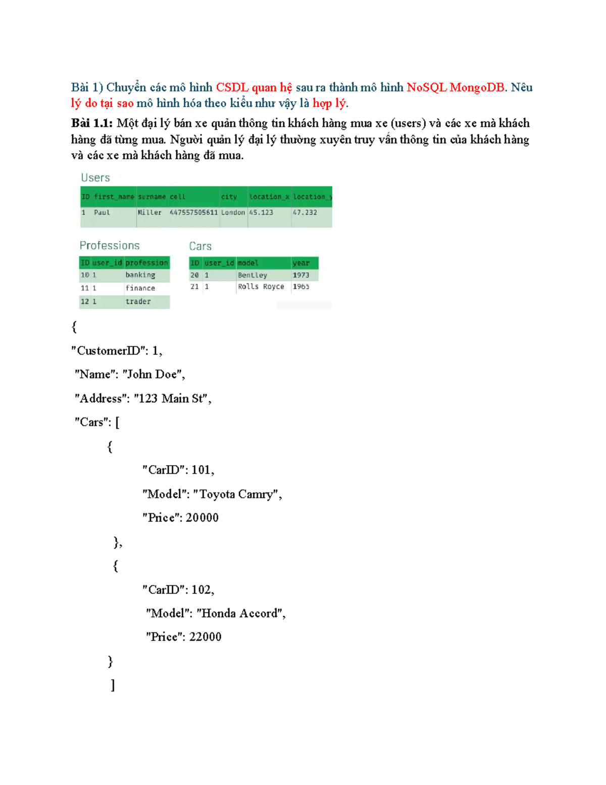 Chuyển đổi mô hình CSDL quan hệ sang NoSQL MongoDB cho bài tập CSDL 101 ...