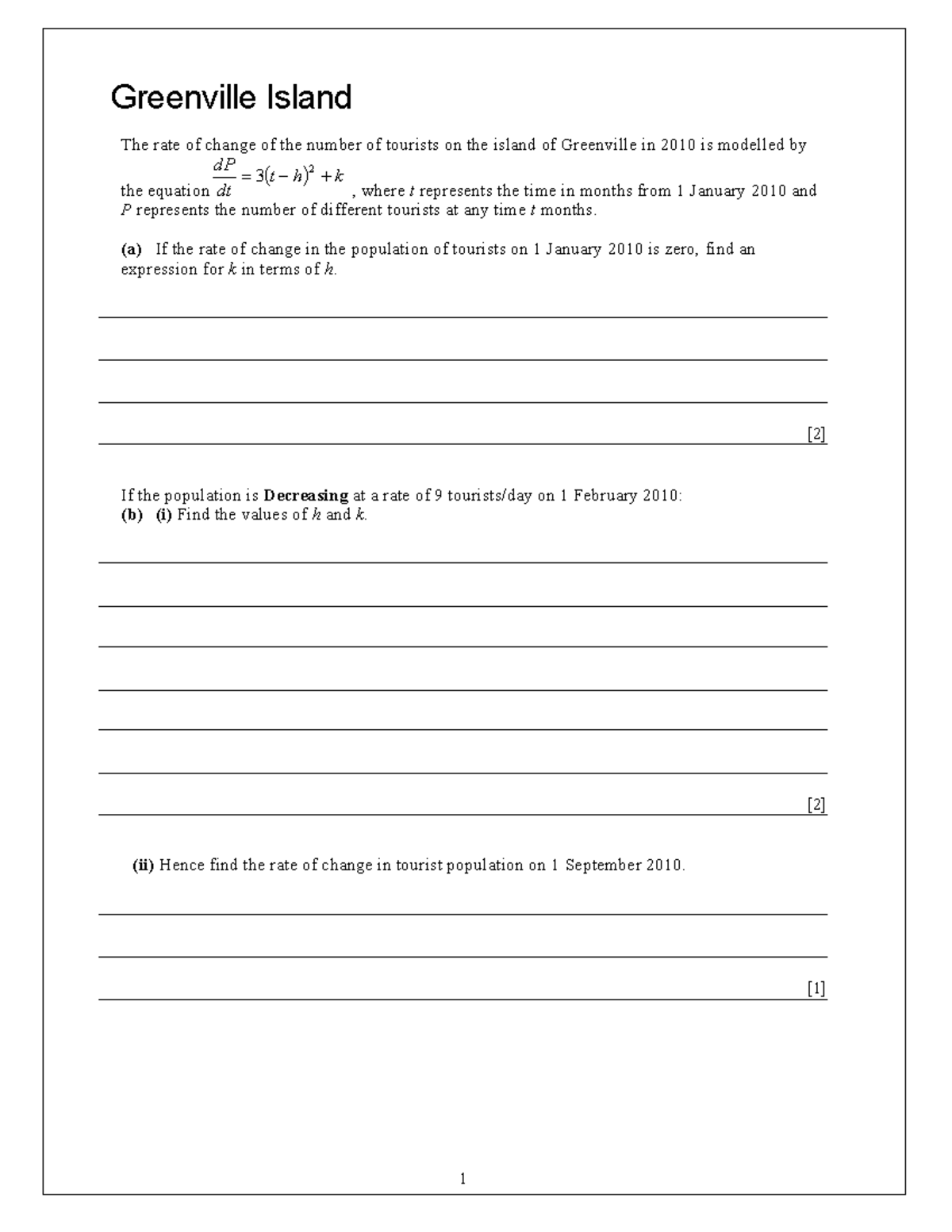 Greenville Island Tourism Rate Analysis - SAC Maths Practice - Studocu