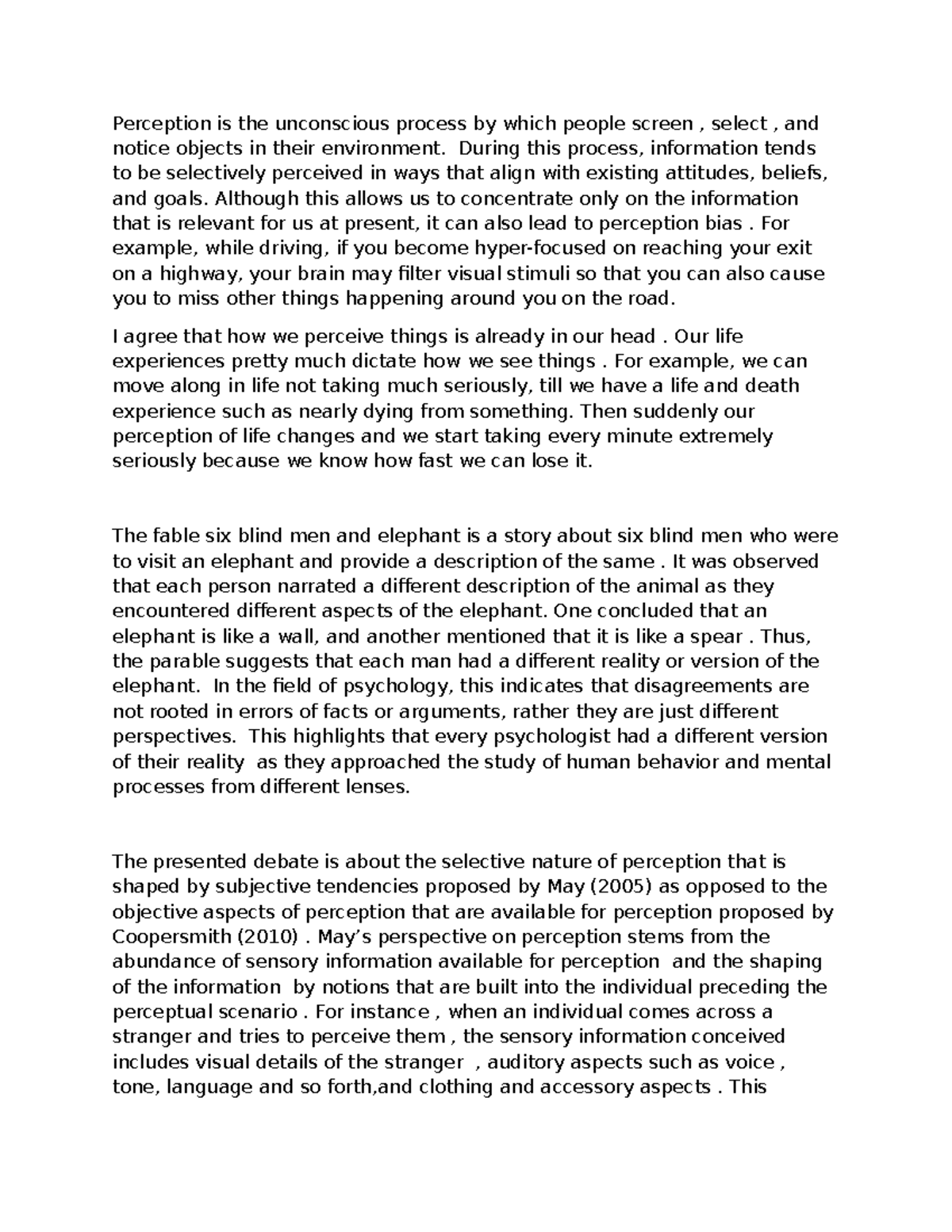 ELH Argument Essay: The Subjectivity of Perception and Reality - Studocu