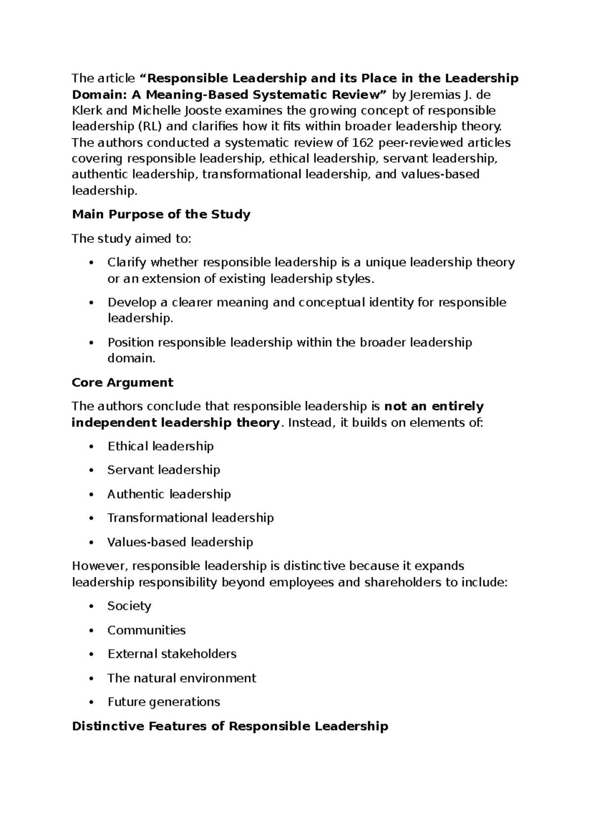 Responsible Leadership in the Leadership Domain: A Systematic Review ...