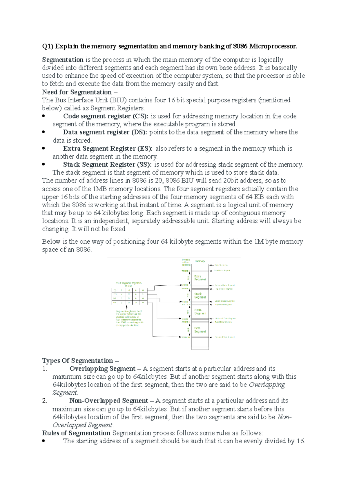 COA - 8086 Microprocessor Memory Segmentation & Banking Guide - Studocu
