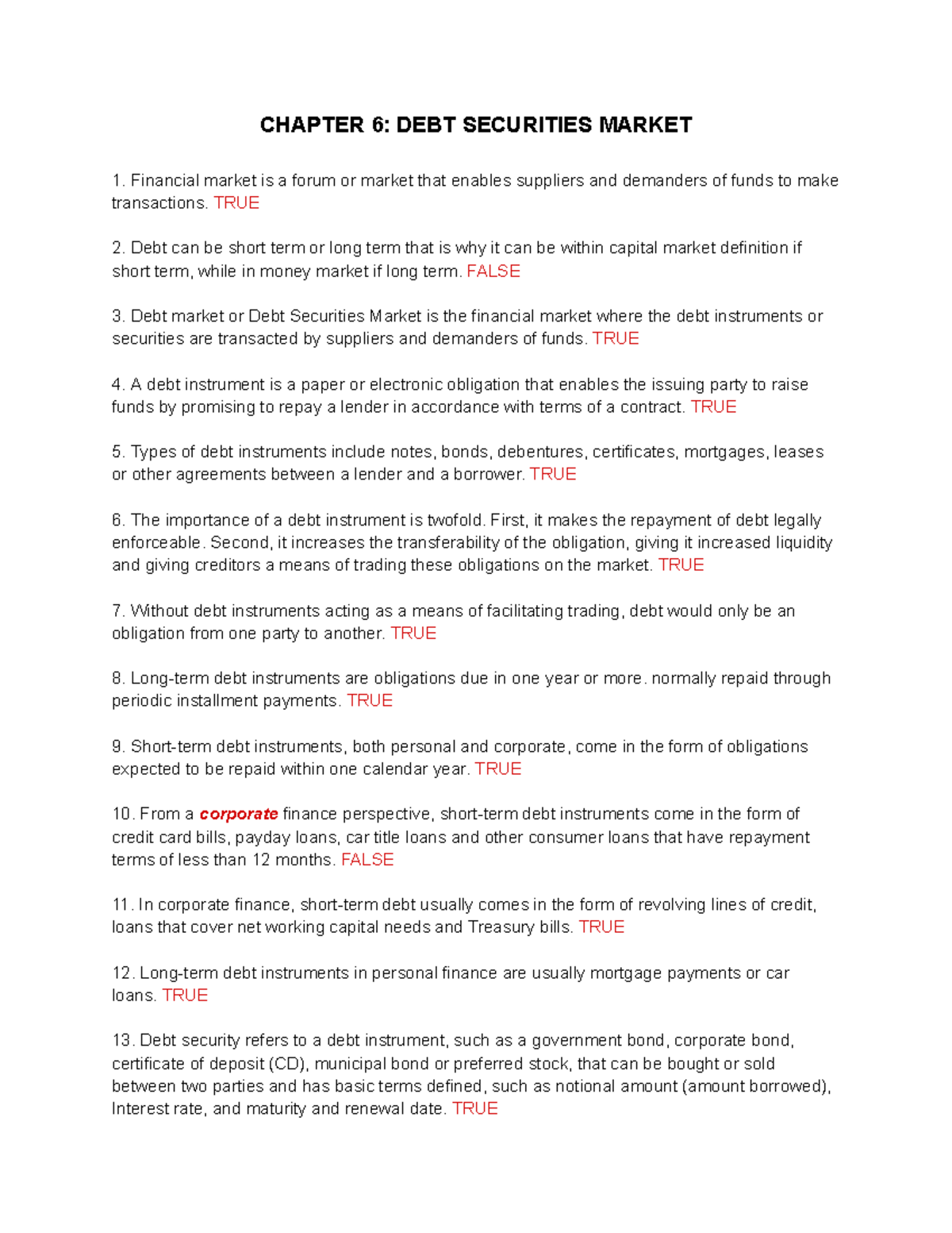CHAPTER 6: DEBT SECURITIES MARKET - Key Concepts and Insights - Studocu
