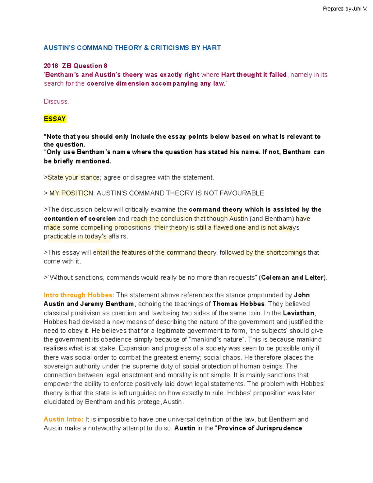 Austin's Command Theory: Critiques from Bentham & Hart (2023 Essay ...