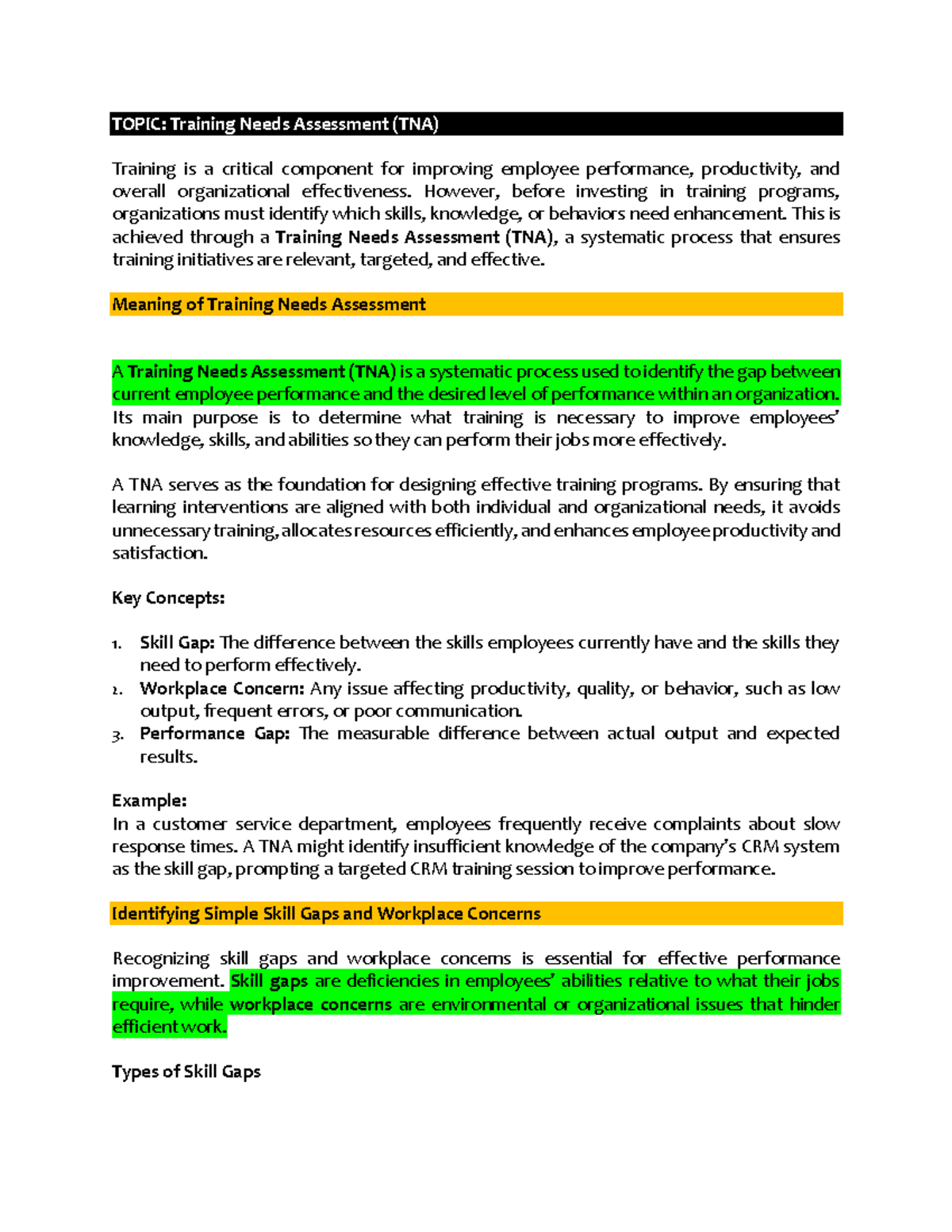 MTAD WEEK 2: Understanding Training Needs Assessment (TNA) - Studocu