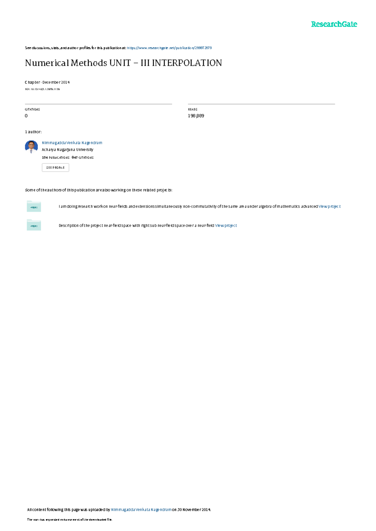 Numerical Methods T 264: Interpolation Chapter Notes by Dr. N V ...