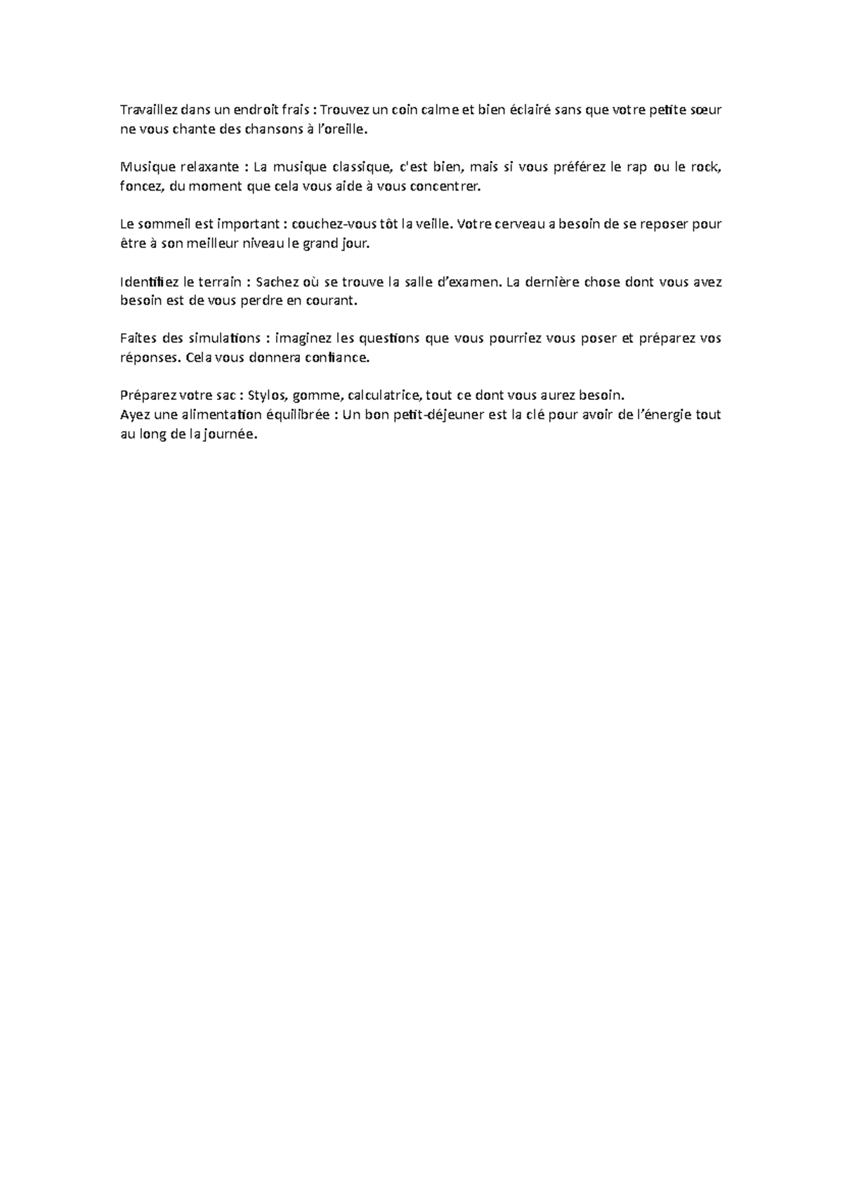 Guide de bonnes practiques pour le jour de l'examen^ - Travaillez dans ...