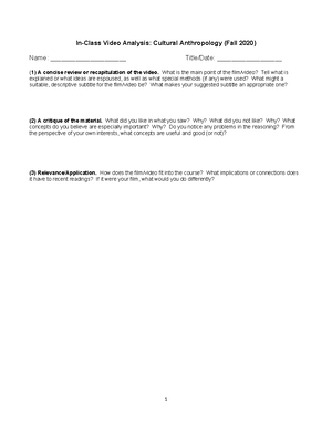 Chapter 1 - Lecture notes 1 - Chapter One: What Is Anthropology ...