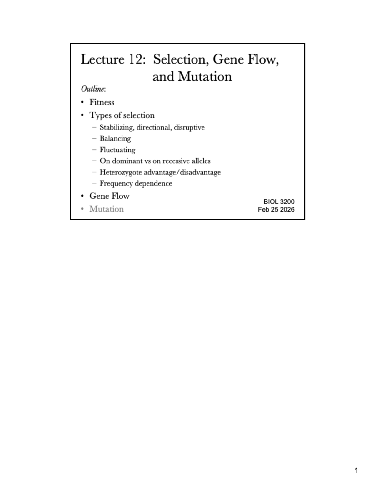 Lecture Notes on Evolutionary Genetics and Selection Mechanisms - Studocu