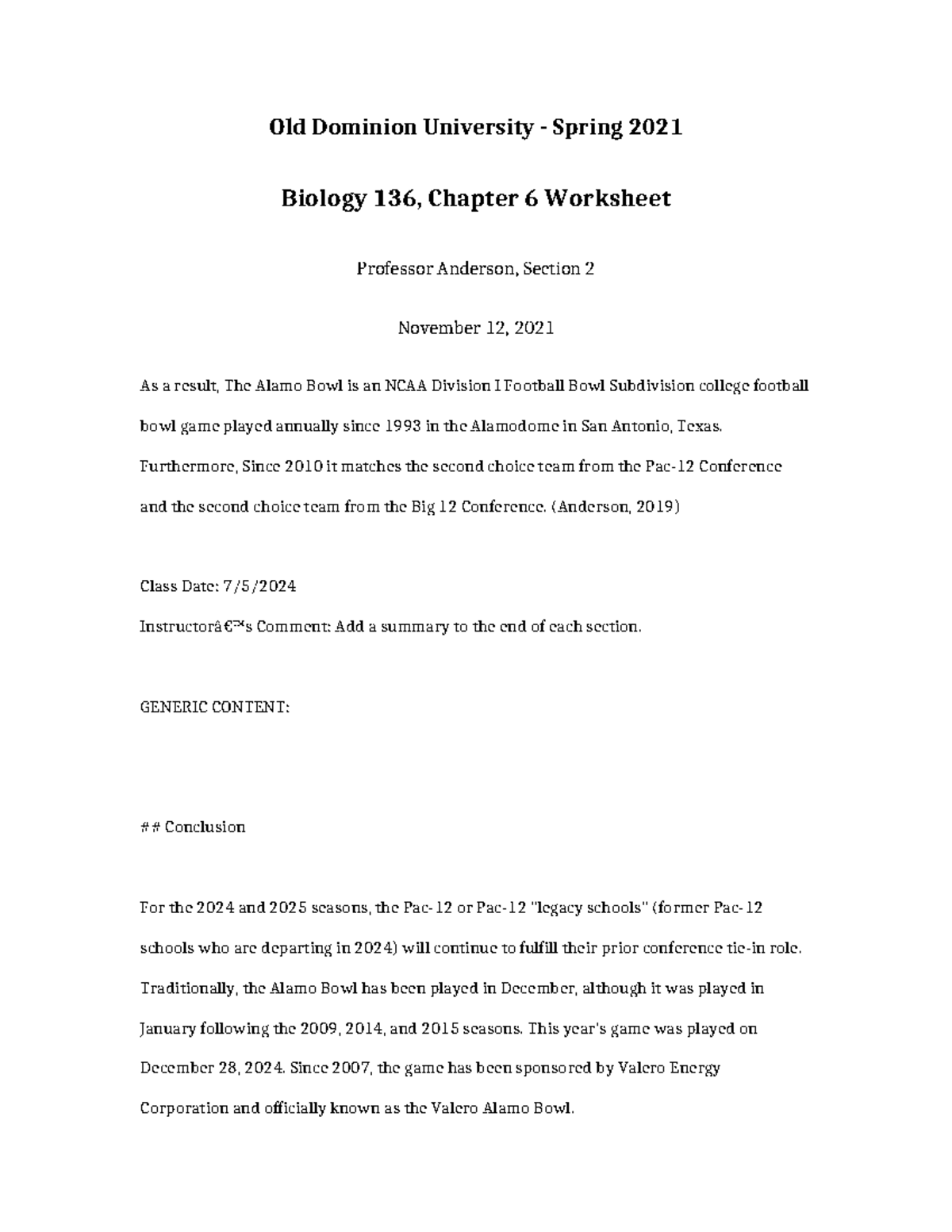 Biology 136 Chapter 6 Worksheet - Old Dominion University - Spring 2021 ...