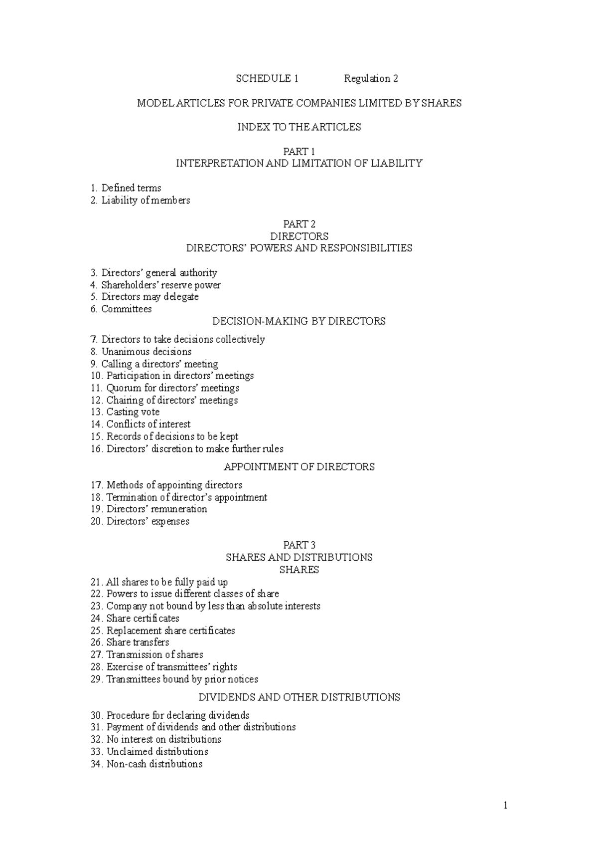 Model Articles for Private Limited Companies by Shares - Studocu