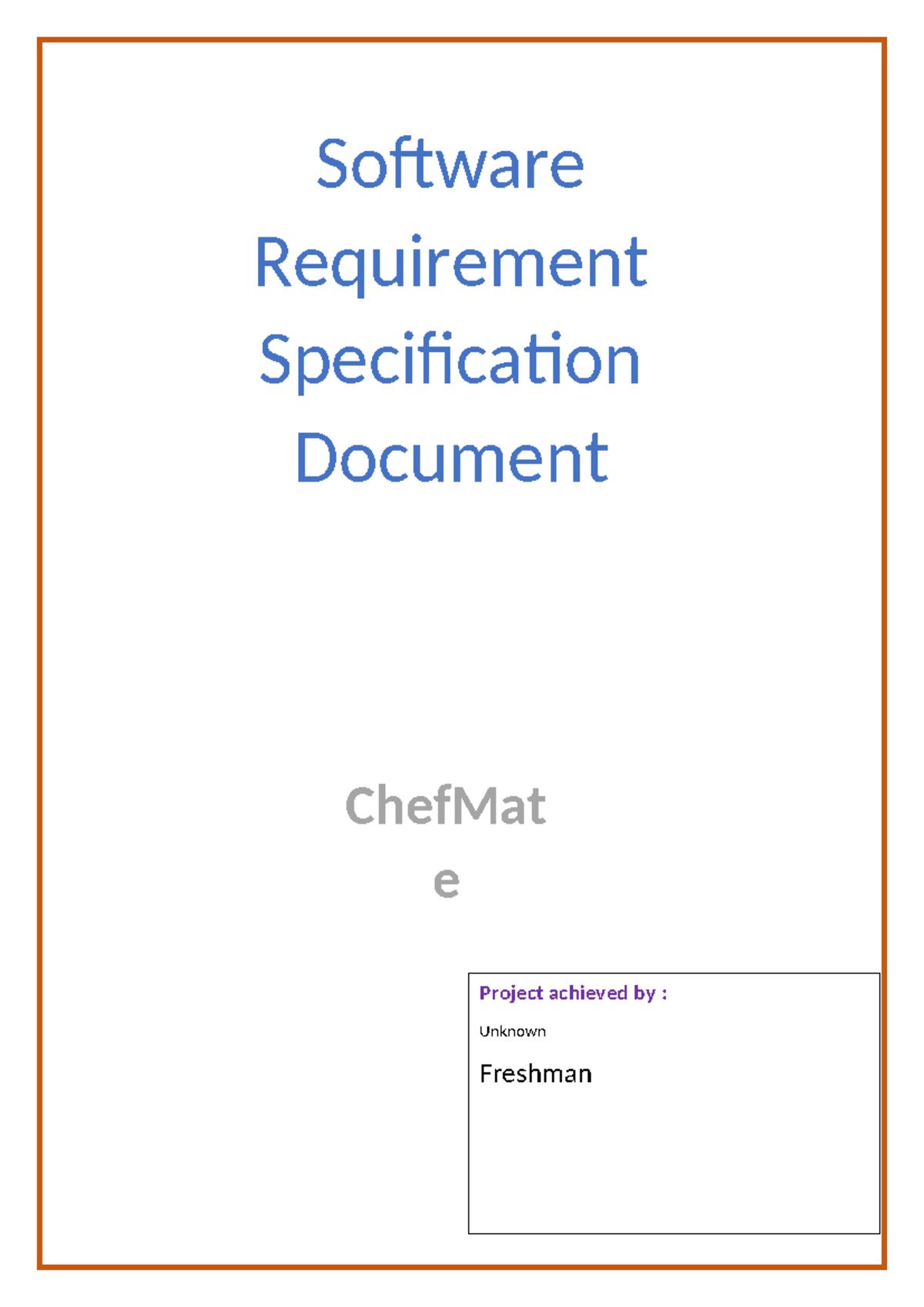 ChefMate SRS - Software Requirements Specification for Recipe App - Studocu