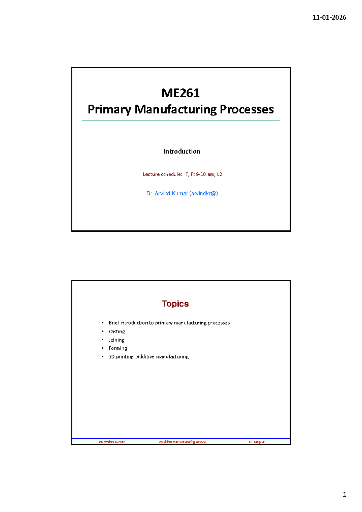 ME261 Introduction to Primary Manufacturing Processes Lecture Notes ...